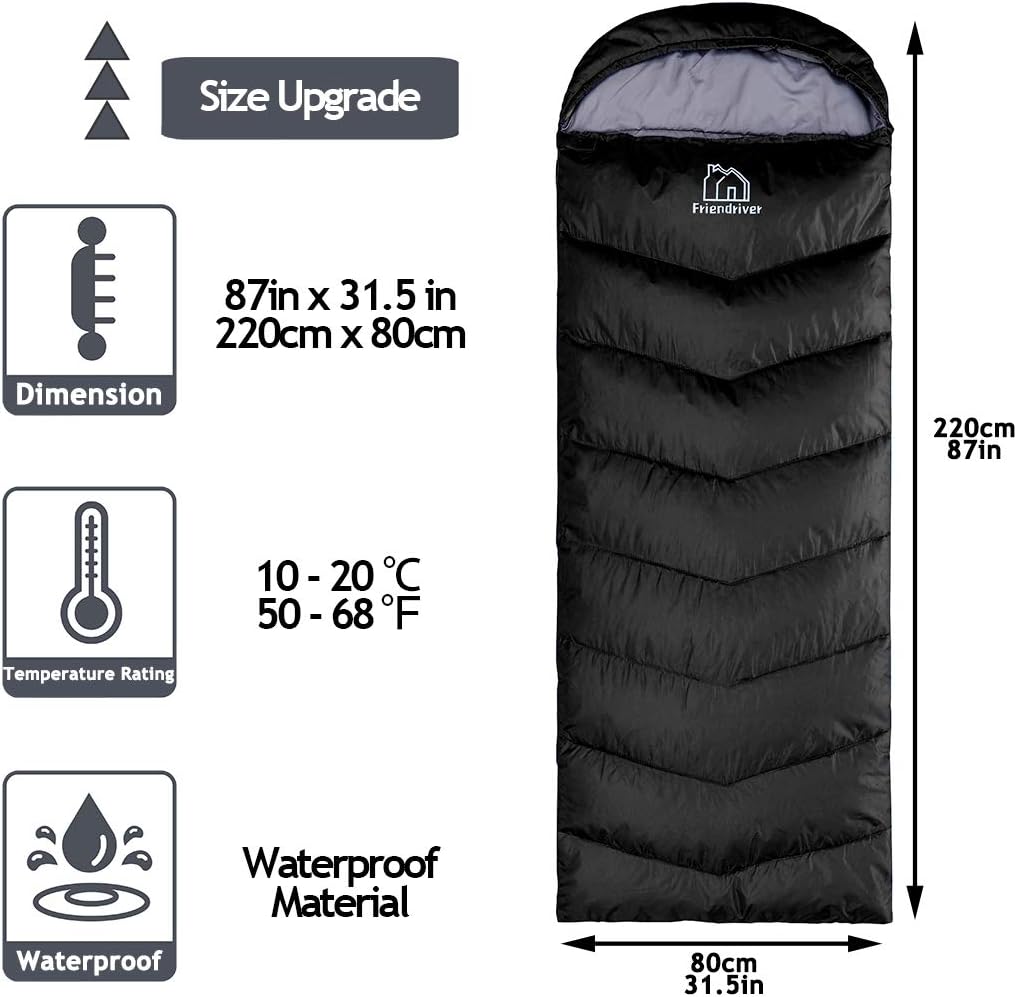 Friendriver XL Size Upgraded Version of Camping Sleeping Bag 4 Seasons Warm and Cool, Lighter Weight, Adults and Children Can Use Waterproof Camping Bag, Travel and Outdoor Activities
