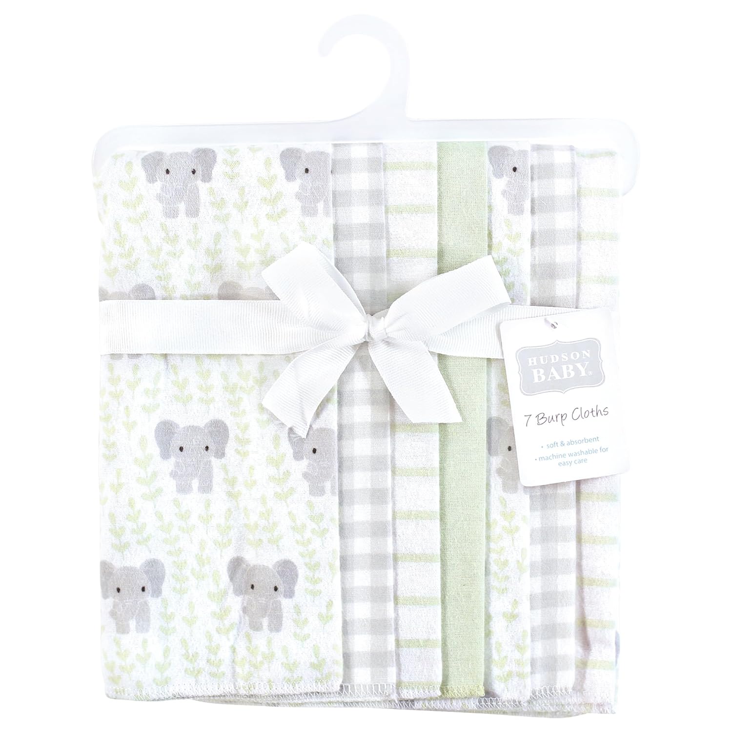 Hudson Baby Unisex Baby Cotton Flannel Burp Cloths 7-Pack, Leafy Elephant, One Size