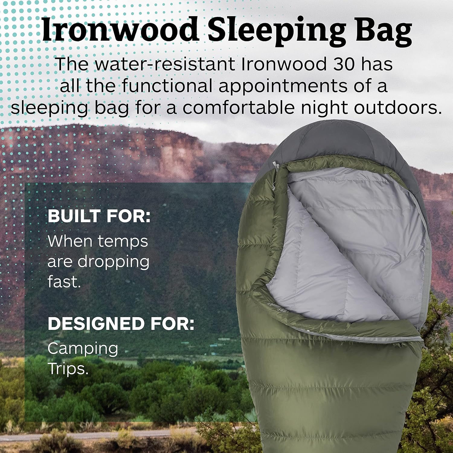 MARMOT Ironwood Mummy Sleeping Bag - 650 Fill Down, Lightweight, 30-Degree Rating, Bomber Green/Steel Onyx, Regular