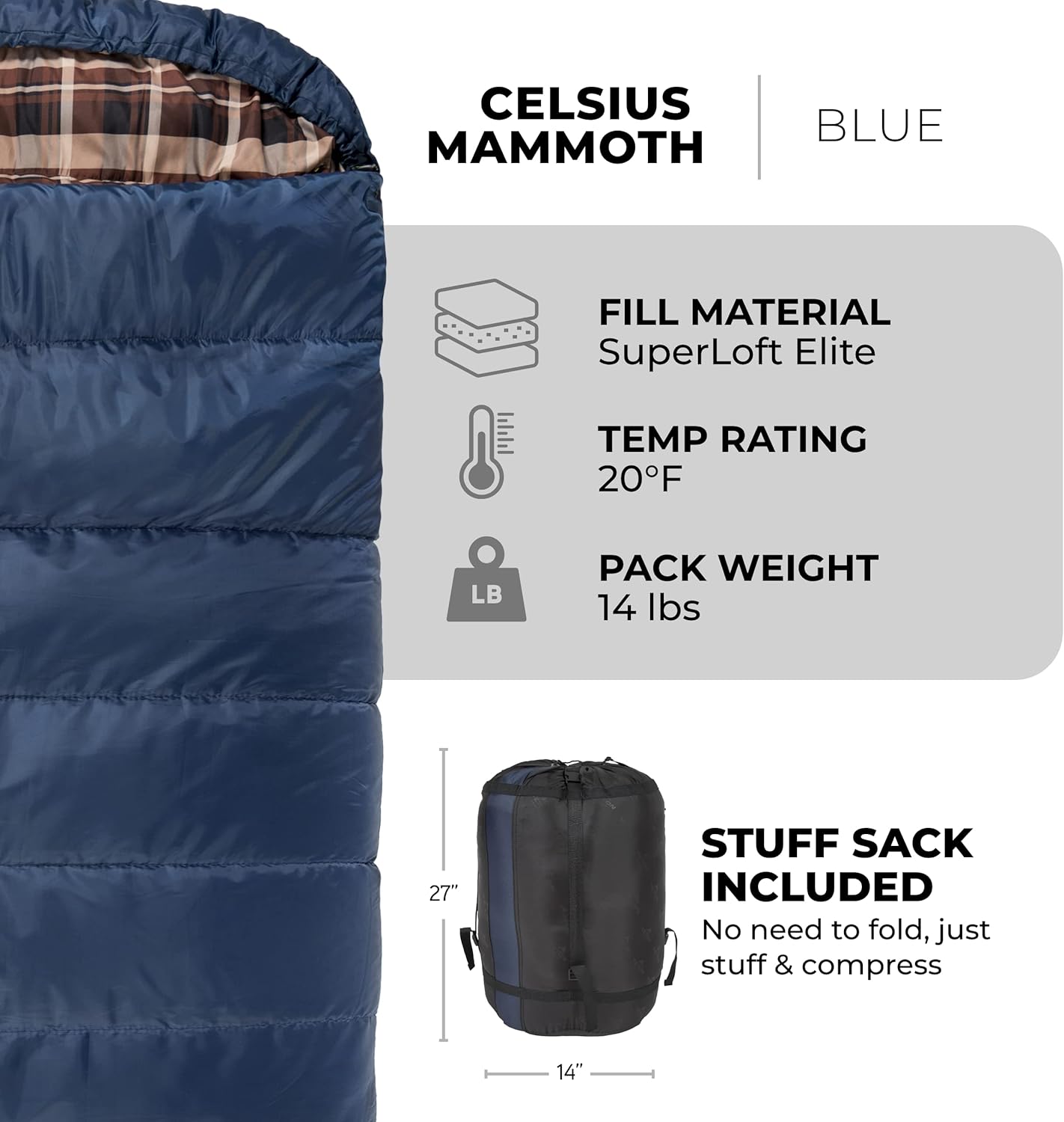 Alternative view of Teton Mammoth Queen Size Double Sleeping Bag- A Warm Bag The Whole Family can Enjoy u2013 Great for Camping, Hunting and Base Camp. Compression Sack Included