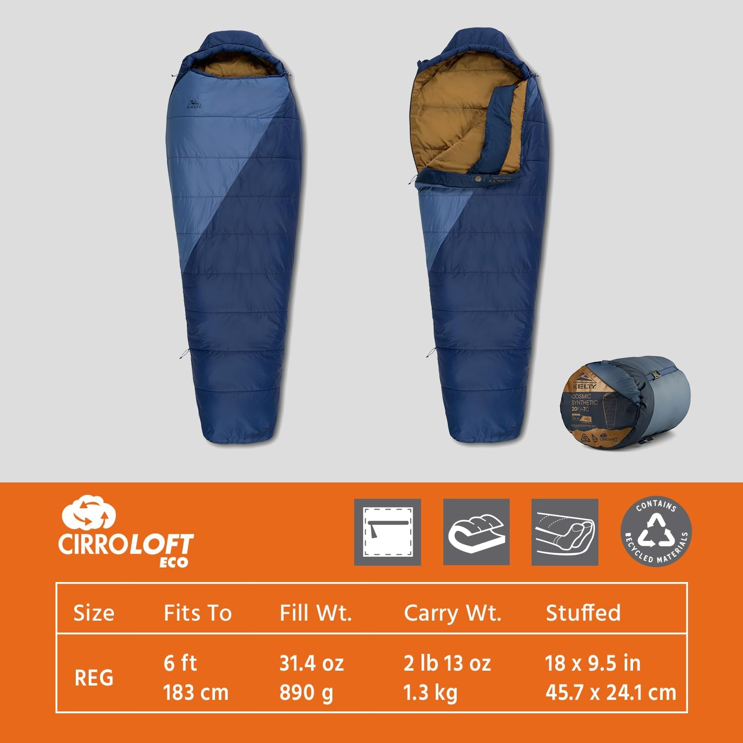 Alternative view of Kelty Cosmic Synthetic Fill 20 Degree Backpacking Sleeping Bag u2013 Compression Straps, Stuff Sack Included