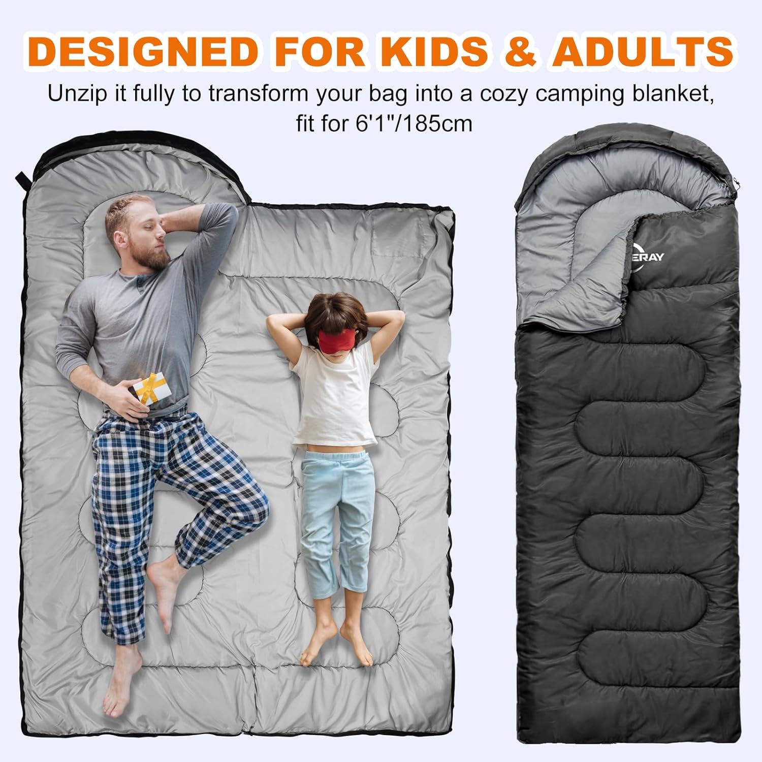 Alternative view of Synderay Sleeping Bags for Adults Cold Weather & Warm - Backpacking Camping Sleeping Bag for Kids 10-12, Girls, Boys - Lightweight Compact with Compression Sack