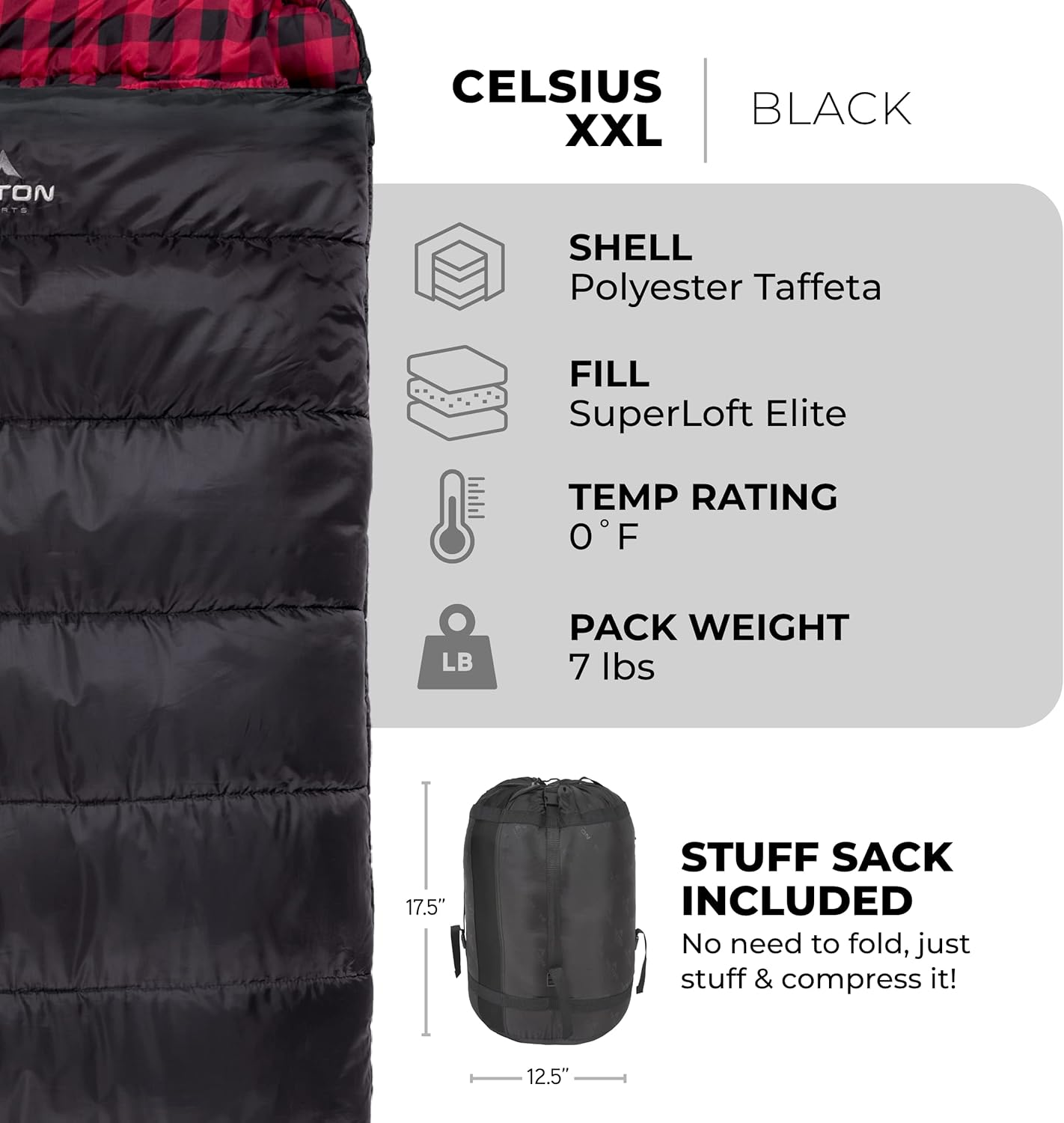 Alternative view of Teton Celsius XXL Sleeping Bag, Cold Weather Sleeping Bags for Adults and Kids, Camping Made Easy and Warm. Compression Sack Included, 35F, 25F, 0F, 20F Degree