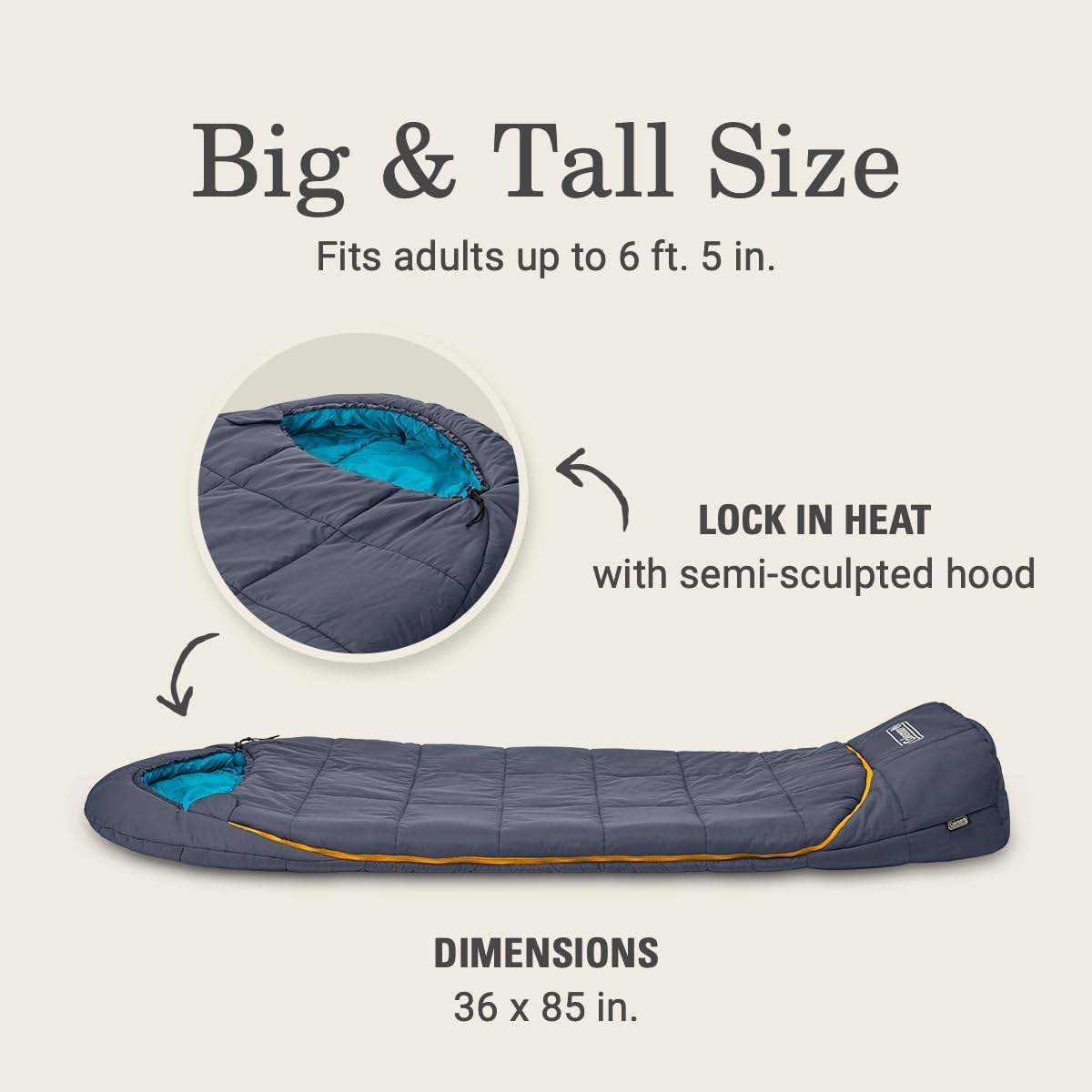 Alternative view of Coleman Big Bay 0/20/40°F Cold-Weather Sleeping Bag, Adult Mummy Sleeping Bag with Headrest, Foot Ventilation, & Storage Sack, Big & Tall Options