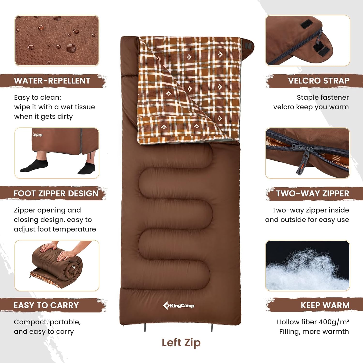 Alternative view of KingCamp Sleeping Bag for Adults, Cold Weather & Warm XL Big and Tall Flannel Sleeping Bags with Compression Sack Portable Waterproof Essentials Gear Accessories for Outdoor Camping