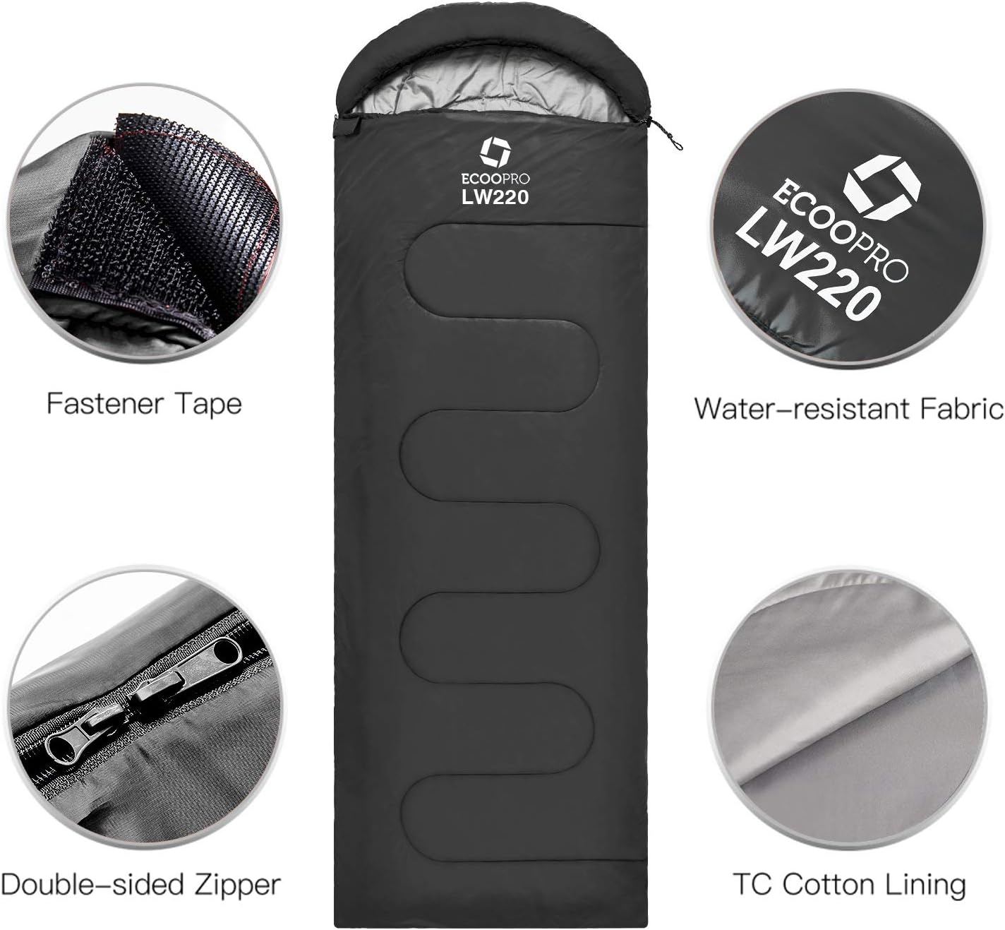 Alternative view of ECOOPRO Warm Weather Sleeping Bag - Portable, Waterproof, Compact Lightweight, Comfort with Compression Sack - Great for Outdoor Camping, Backpacking & Hiking-83 L x 30" W Fits Adults