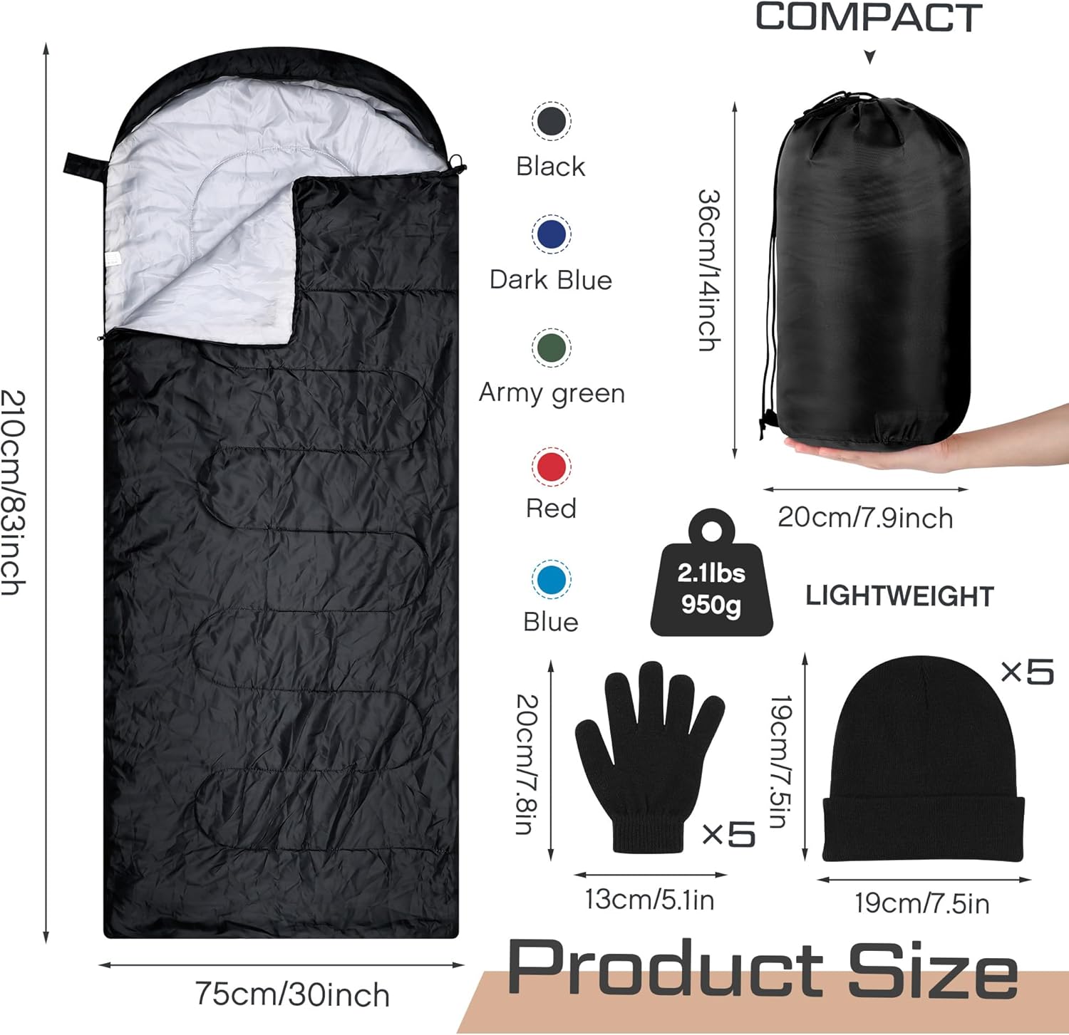 Tranqun 15Pcs Bulk Sleeping Bags Homeless for Adult with Winter Beanies Gloves, Cotton Liner Camping Sleeping Bag Waterproof Warm Lightweight for Indoor Outdoor Cold Weather