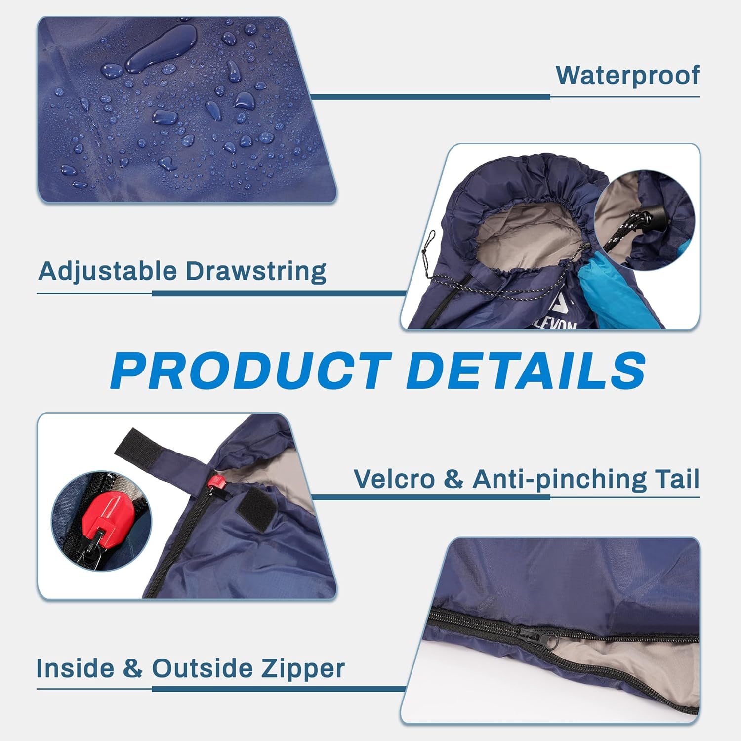 Alternative view of Elevon Sleeping Bag for Adults Teens Kids Cold Warm Weather, Portable Waterproof & Lightweight, Compact with Compression Sack, for 3-4 Seasons Camping, Backpacking, Hiking, Travel, Indoors Outdoors