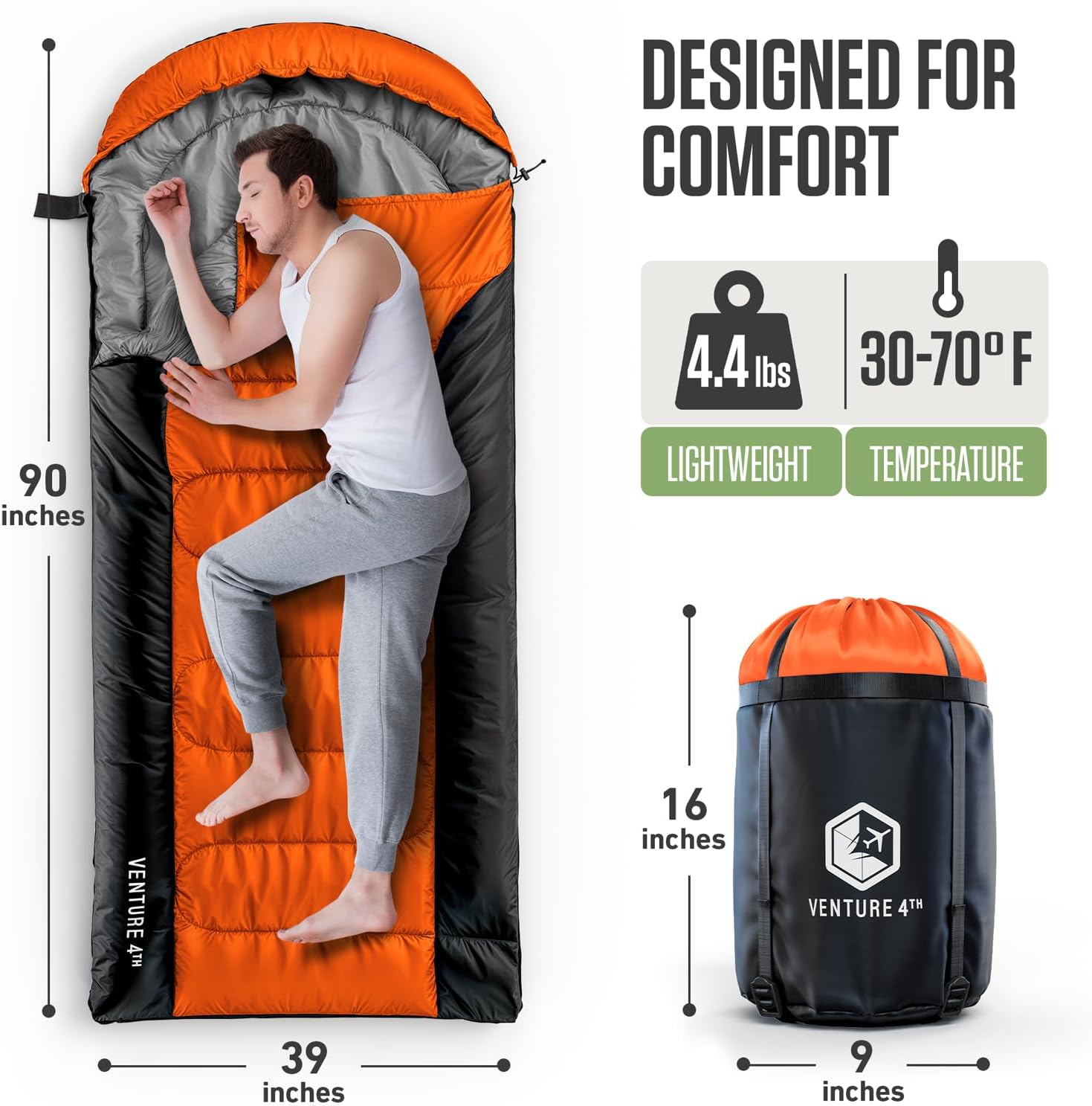 VENTURE 4TH Backpacking Sleeping Bag u2013 XXL, Double and Single Sizes - Lightweight Warm & Cold Weather Sleeping Bags for Adults, Kids & Couples u2013 Ideal for Hiking, Camping & Outdoor Adventures