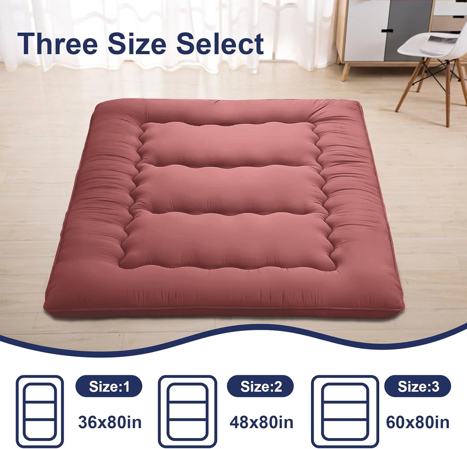 Japanese Floor Mattress,Thicken Japanese Floor Sleeping Pad Foldable,Roll Up Tatami Mat Easy to Store and Portable,Futon Mattress Suitable for Camping and Guest Room (Khaki, Twin (80" x 36"))