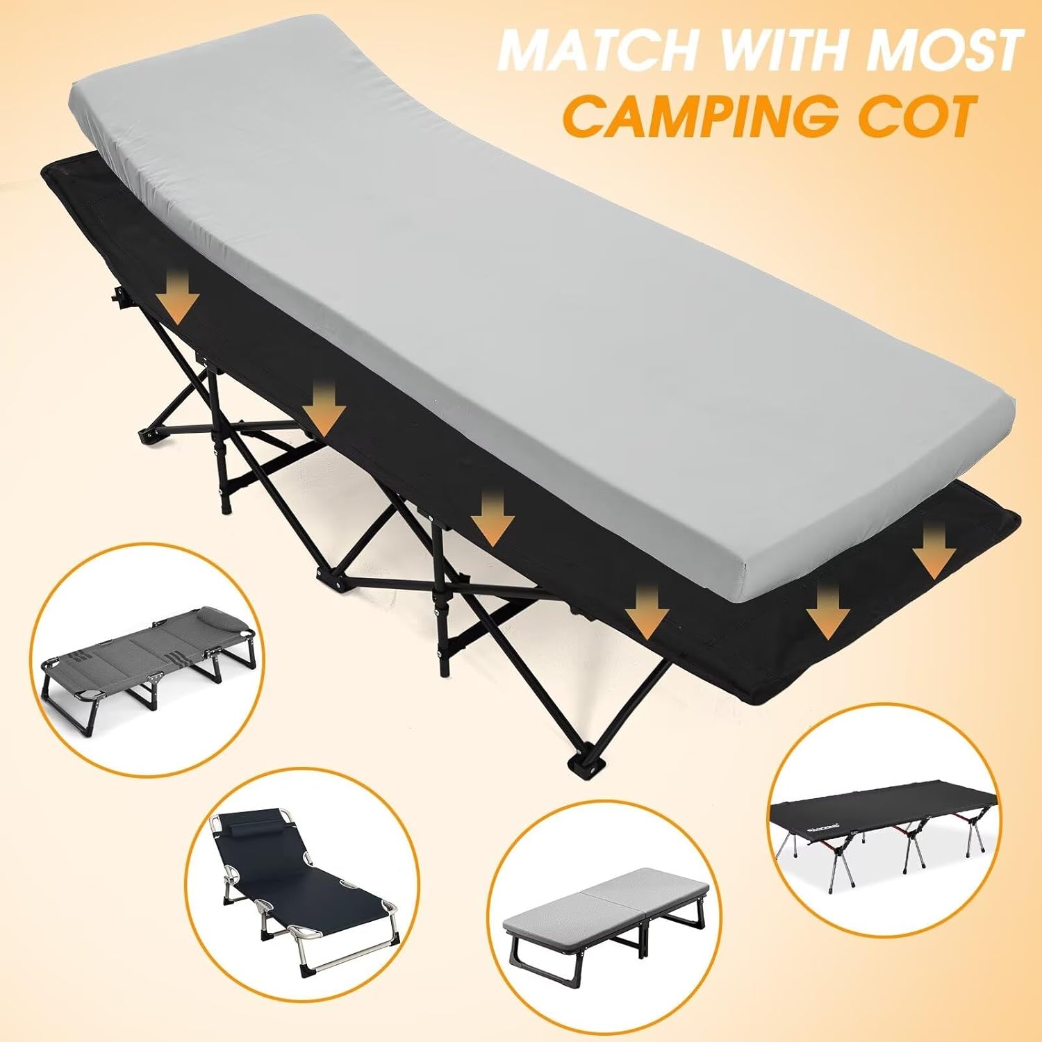 Alternative view of CYMULA Camping Cot Mattress 2in Memory Foam Sleeping Pad,Soft Warm Non-Slip Camping Mattress Topper with Retaining for Adults,Portable Roll up Pad for Travel(75 x30)（only Mattress）