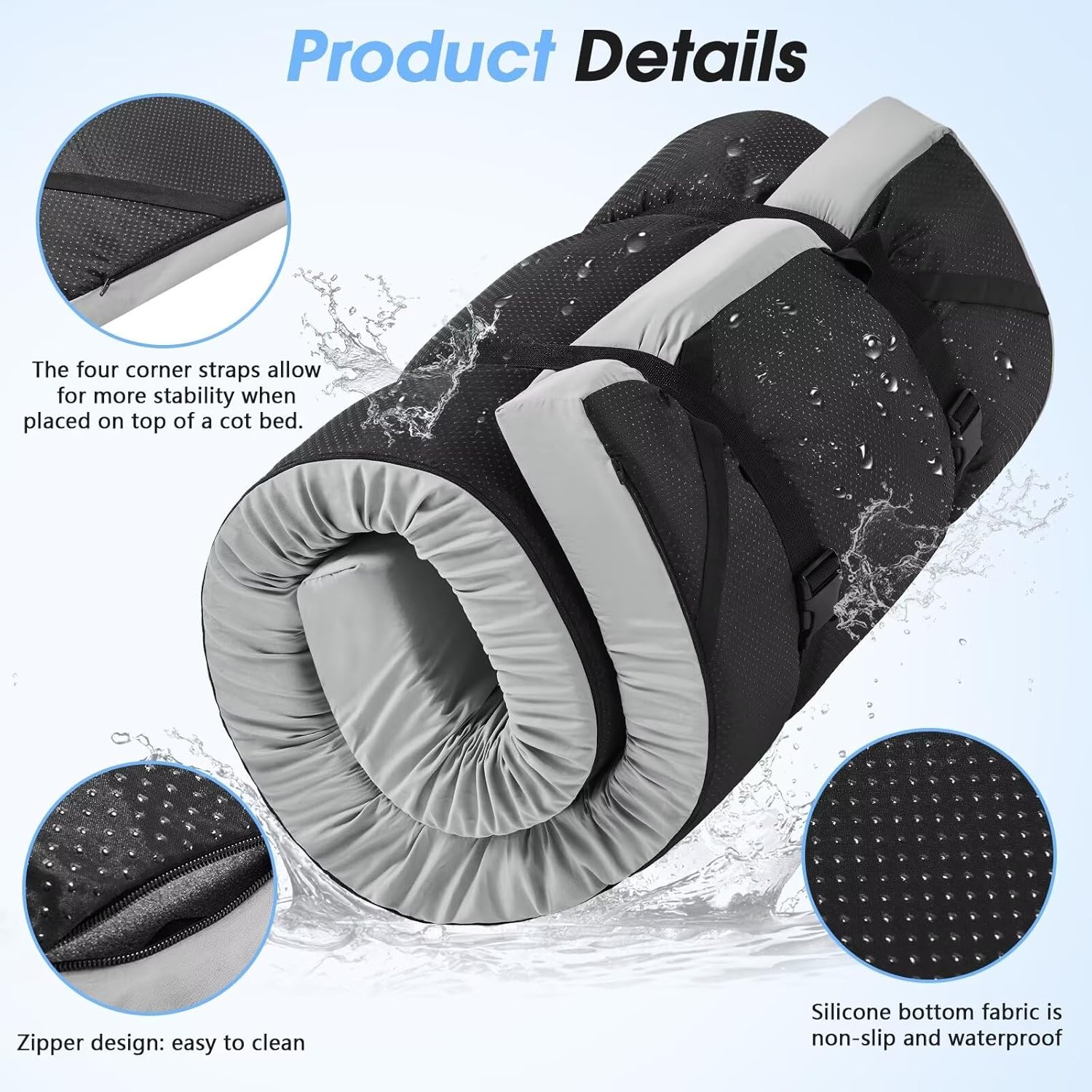 Alternative view of CYMULA Memory Foam Camping Mattress Pad,3inch Sleeping Pad for Camping,Non-Slip Bottom Floor Cot Car Mattress Bed with Retaining Portable Roll up Mattress Pad Mat for Travel Truck Guest Bed Tent