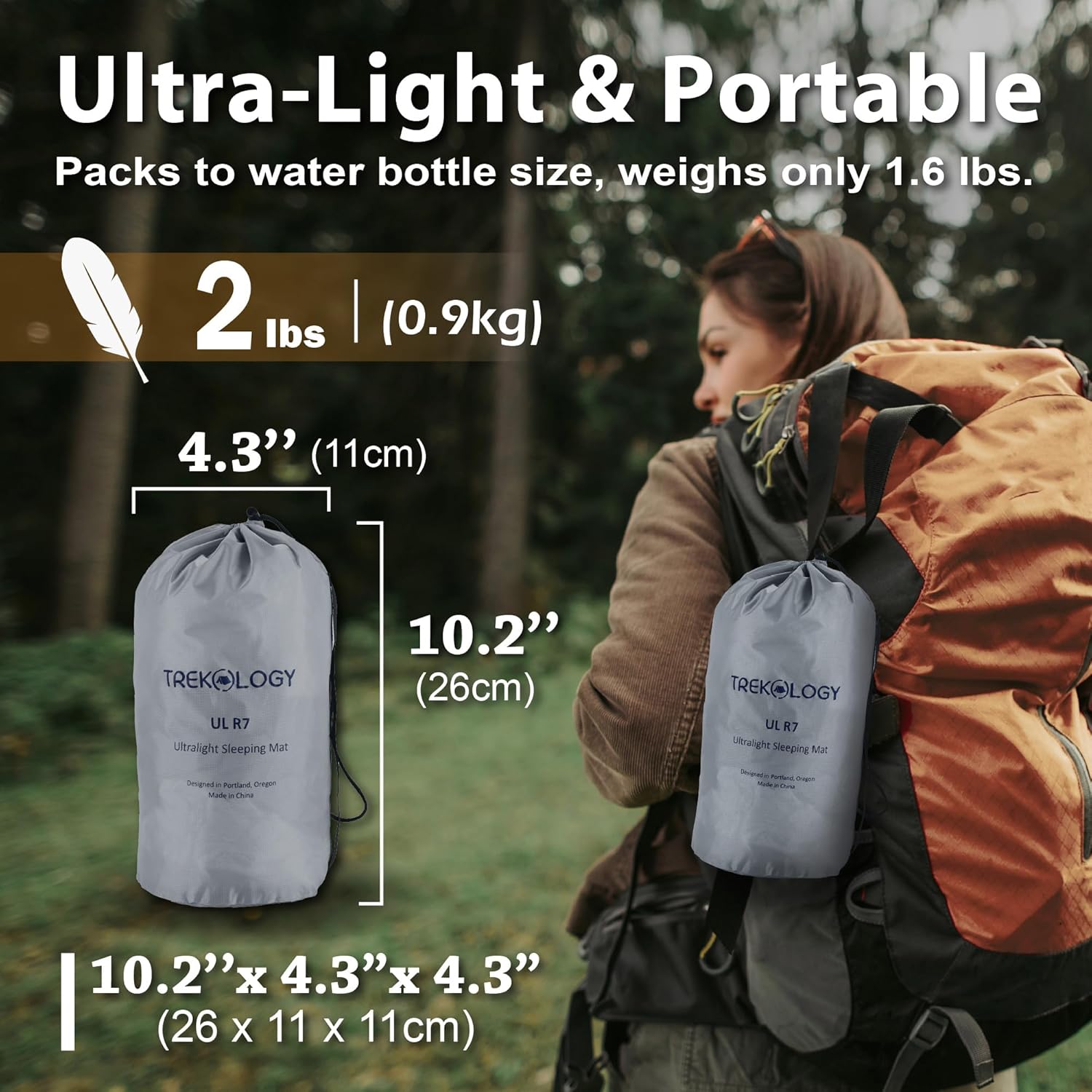 TREKOLOGY Camping Sleeping Pad – Ultra-Lightweight, 4" Thick Camping Mat with 7.2 R-Value for All Seasons – Compact, Durable & Waterproof – Ideal for Backpacking, Hiking, and Outdoor Adventures UL R7