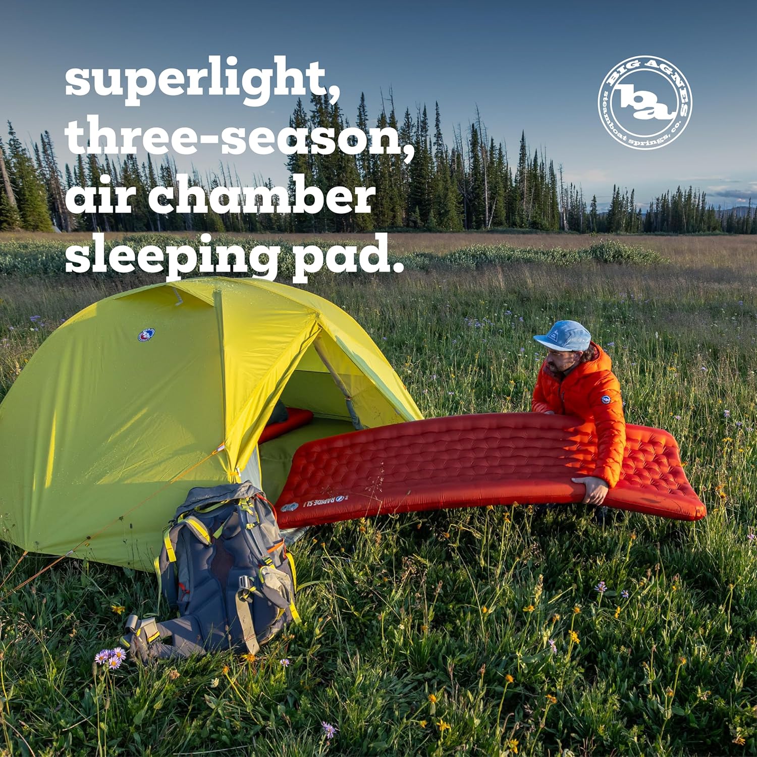 Alternative view of Big Agnes Rapide SL - Insulated Sleeping Pad, Ultralight, All Season Compact Backpacking and Hiking, Pumphouse Sack Included, Orange, 20x72 Regular