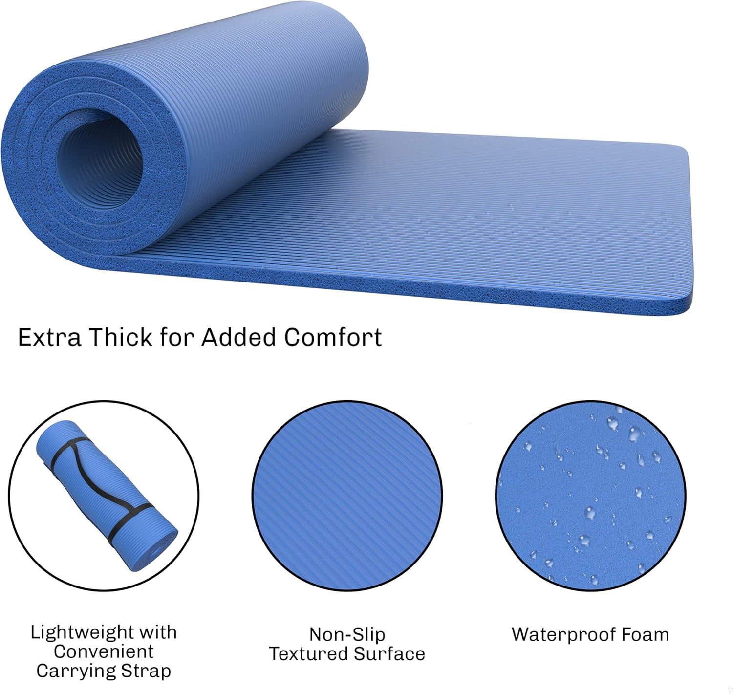 Foam Sleeping Pad for Camping - 1.25-Inch-Thick Waterproof Sleep Pad with Carry Straps for Cots, Tents, or Sleepovers by Wakeman Outdoors (Black)