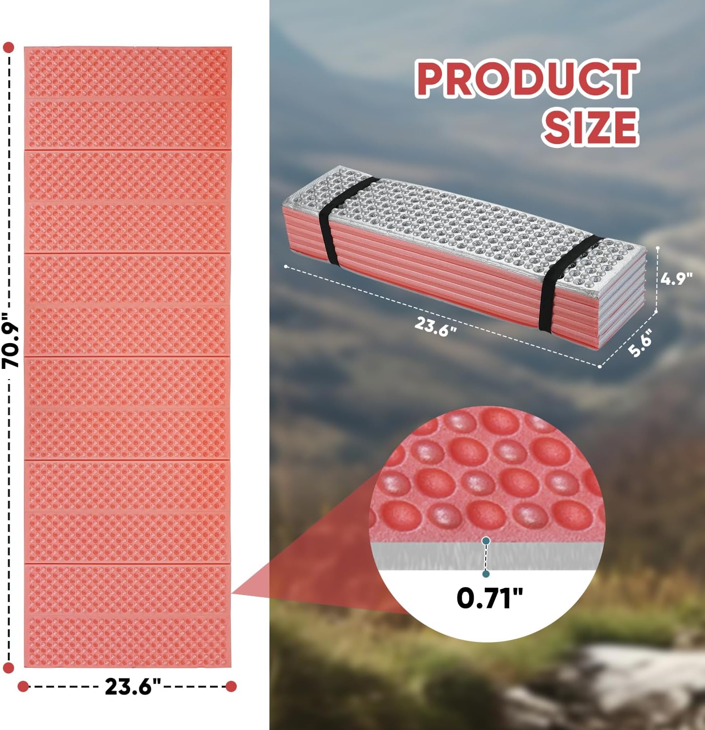 Ultralight Foam Sleeping Pad, Waterproof Closed Cell Foam Pad for Superior Insulation, Folding Sleeping Mat for Compact Storage, Foldable and Portable for Hiking and Camping