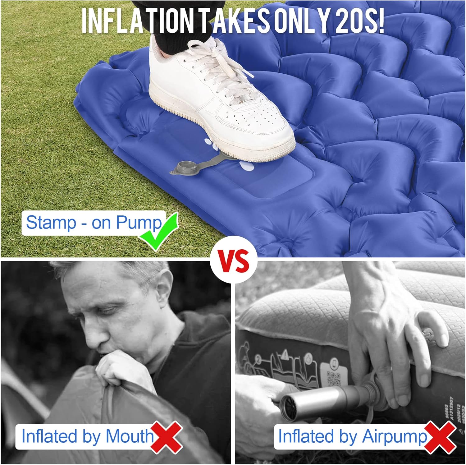 Alternative view of MOXILS Sleeping Pad, Ultralight Inflatable Sleeping Pad for Camping, Built-in Pump, Ultimate for Camping, Hiking, Airpad, Carry Bag, Repair Kit, Compact & Lightweight Air Mattress(Blue)