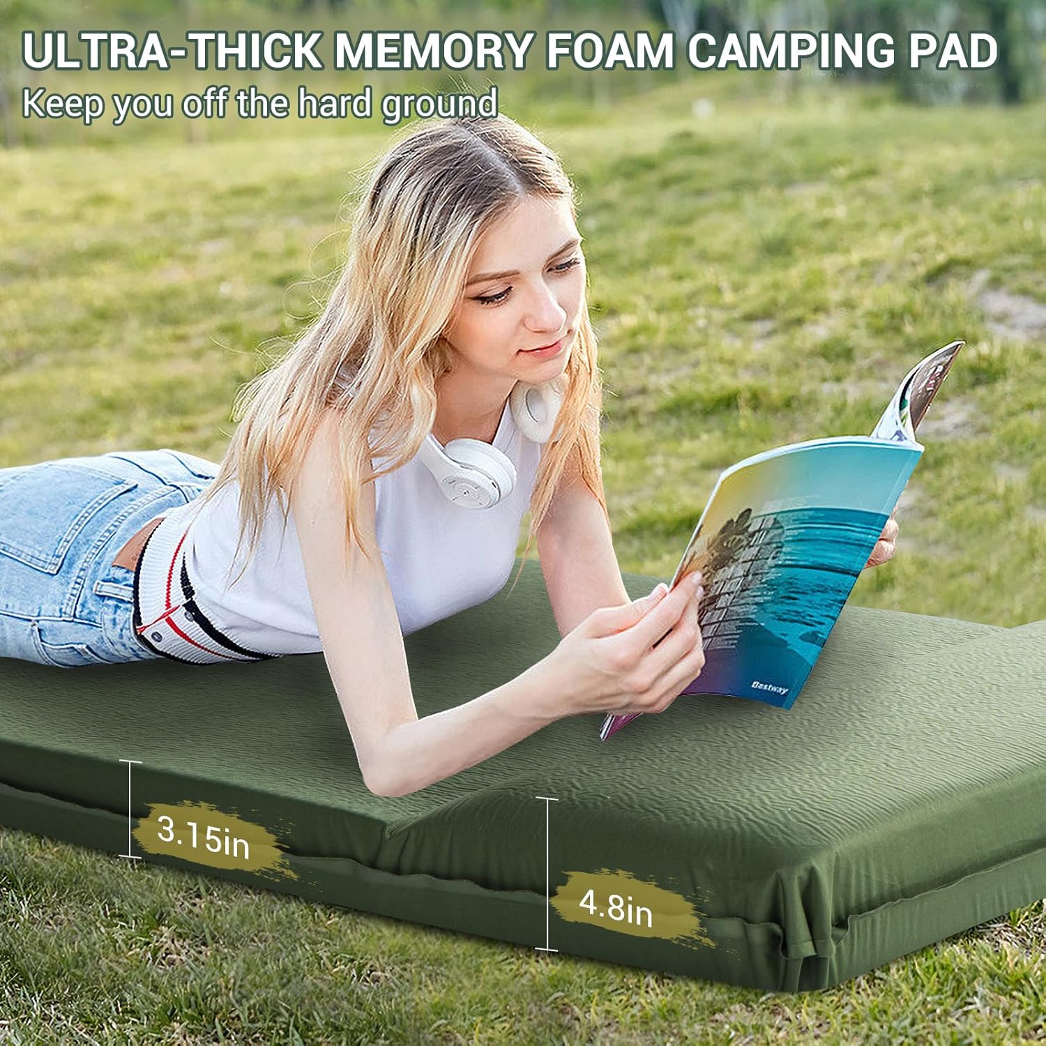Alternative view of Elegear CumbreX™ Self Inflating Sleeping Pad, 3.15" Ultra-Thick Memory Foam Camping Pad with Pillow Fast Inflating in 20s Insulated Camping Mattress Pad 4-Season Camp Sleeping Mat for Camp/Travel/Tent