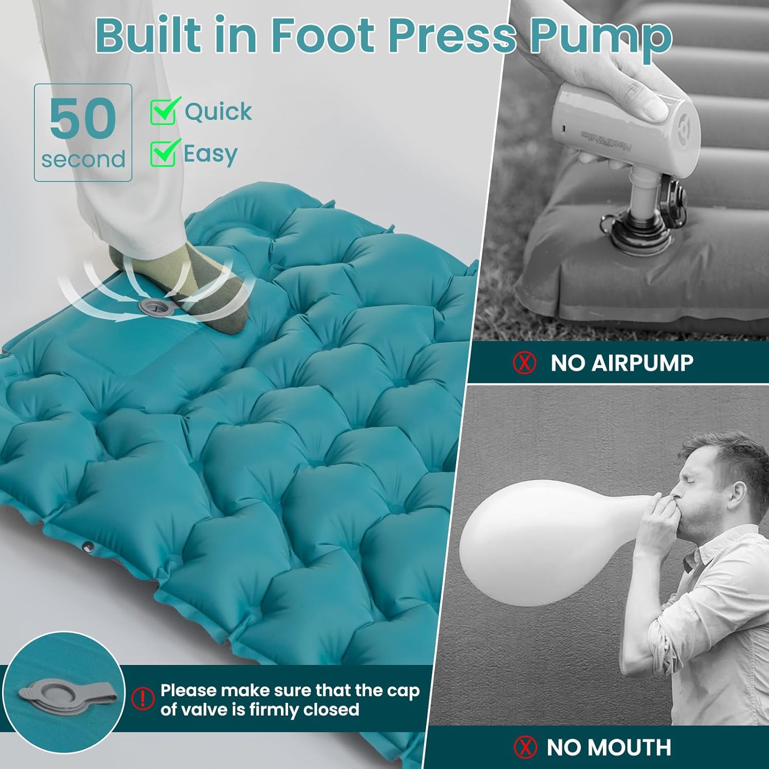Alternative view of Inflating Sleeping Pad Mattress for Camping: Inflatable Camping Bed with Built-in Foot Pump for Tent - 4" Extra Thick Mat Air Cot for Floor - Blue