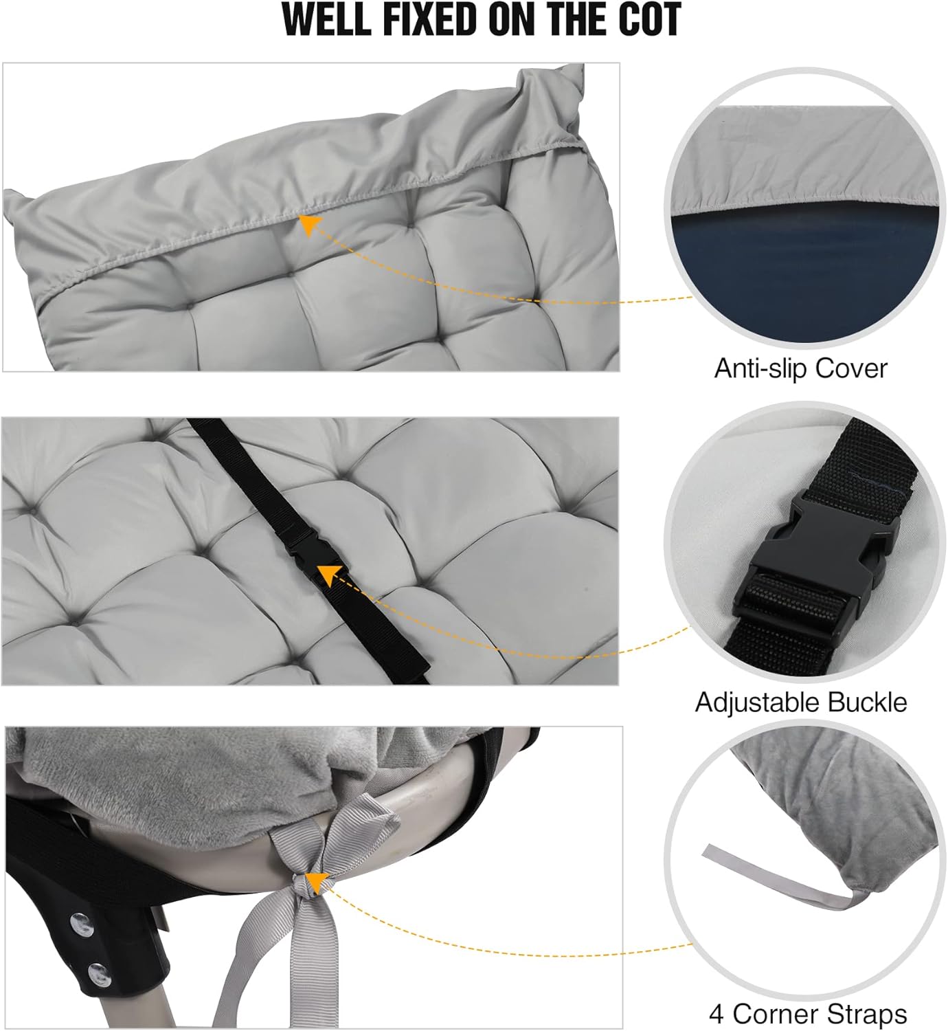 Alternative view of REDCAMP Folding Cot Pads for Sleeping Extra Thick, Soft Comfortable Velvet & Corduroy Cotton Camping Cot Mattress Pad for Backpacking Hiking, Black Blue Brown Grey 75x30 inches