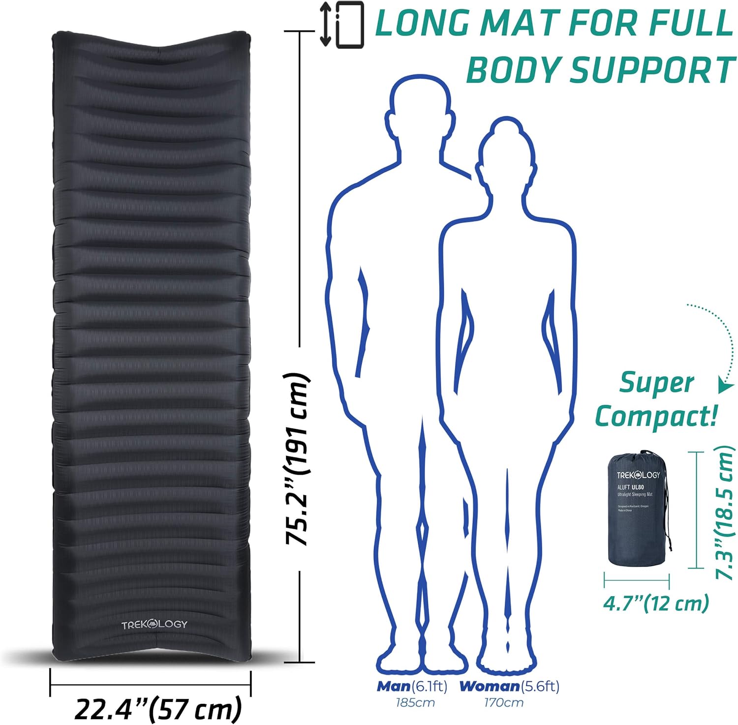 TREKOLOGY UL80 Ultralight Sleeping Pad – Inflatable Camping Sleeping Pad - 40D Nylon Compact Hiking Mat – Lightweight Air Mattress for Backpacking & Tent Camping