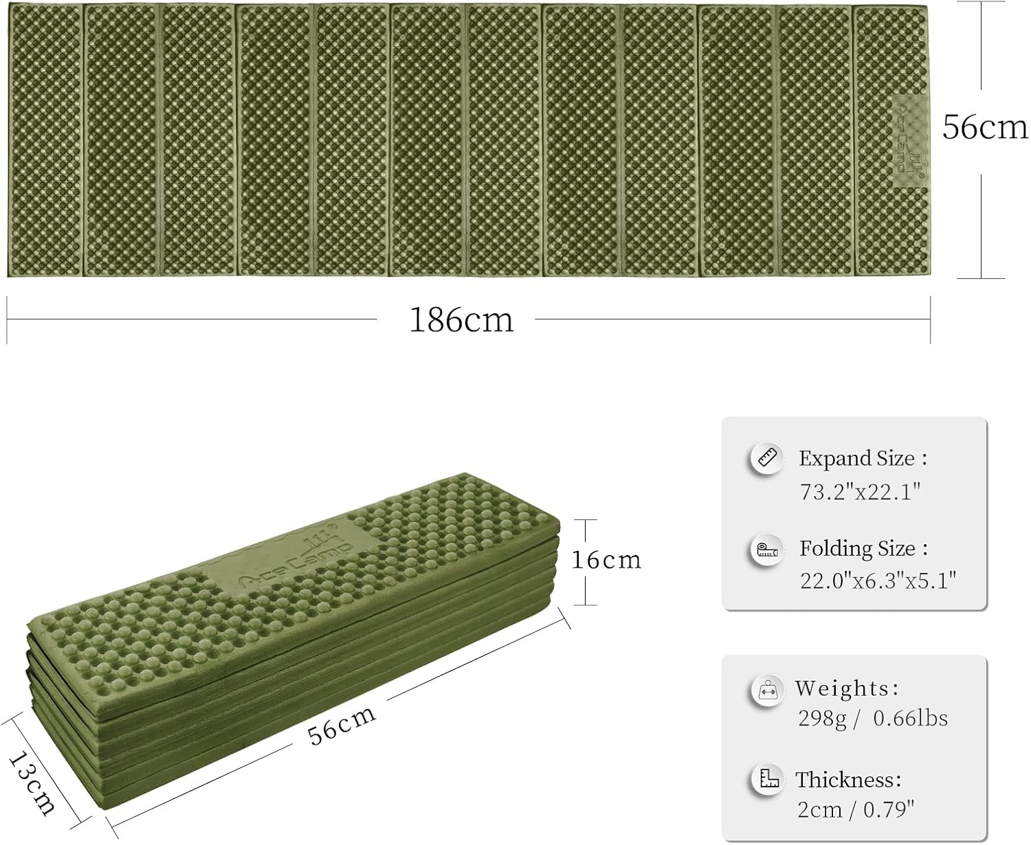 AceCamp Portable Foam Sleeping Pad, Full Length Accordion Sleeping Mat for Camping & Hiking, Lightweight, Soft & Compact Cushion for Sleeping Bag, Comfort, Tent, Rocky Terrain