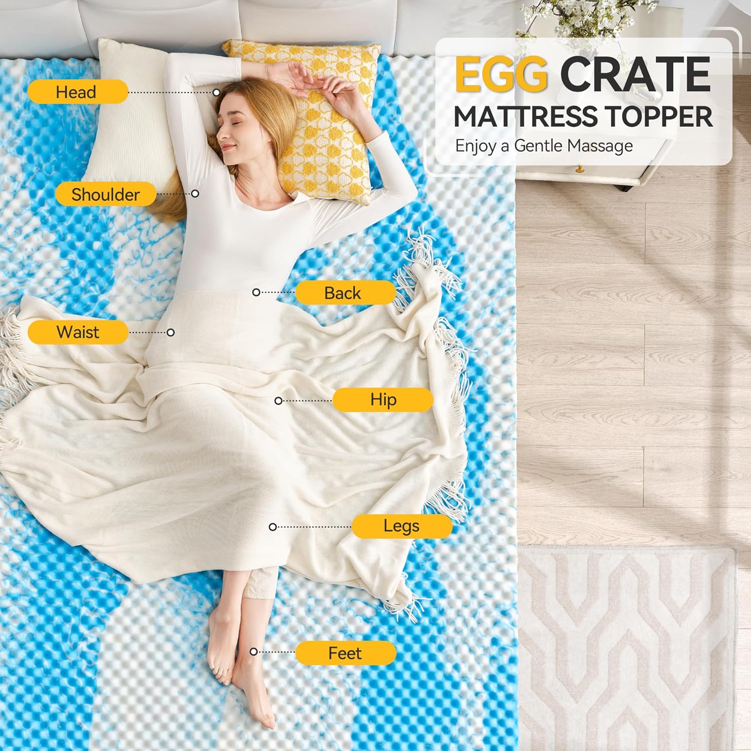 SINWEEK 2 Inch Egg Crate Memory Foam Mattress Topper Twin Size, Soft Mattress Pad for Back Pain Relief, Bed Topper, CertiPUR-US Certified, Blue