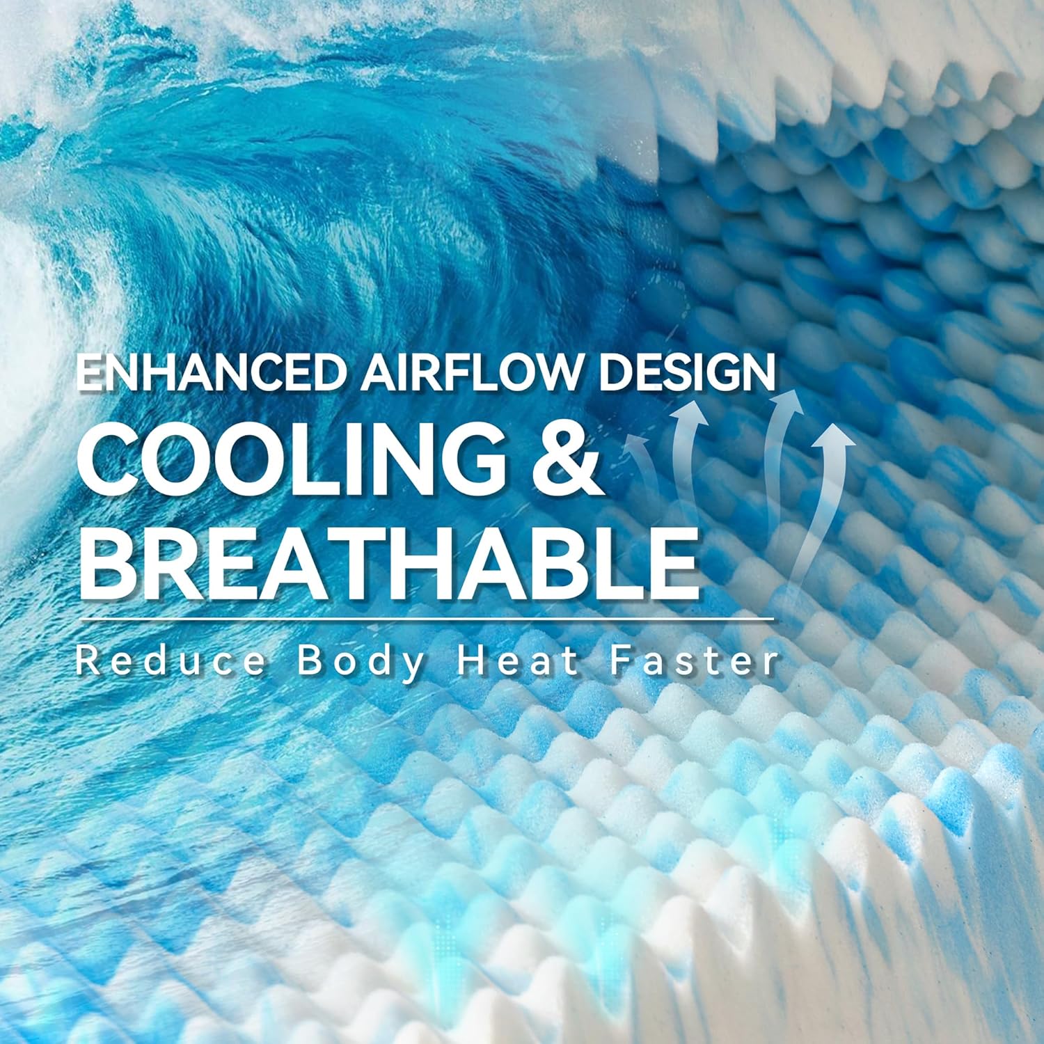 Alternative view of SINWEEK 2 Inch Egg Crate Memory Foam Mattress Topper Twin Size, Soft Mattress Pad for Back Pain Relief, Bed Topper, CertiPUR-US Certified, Blue