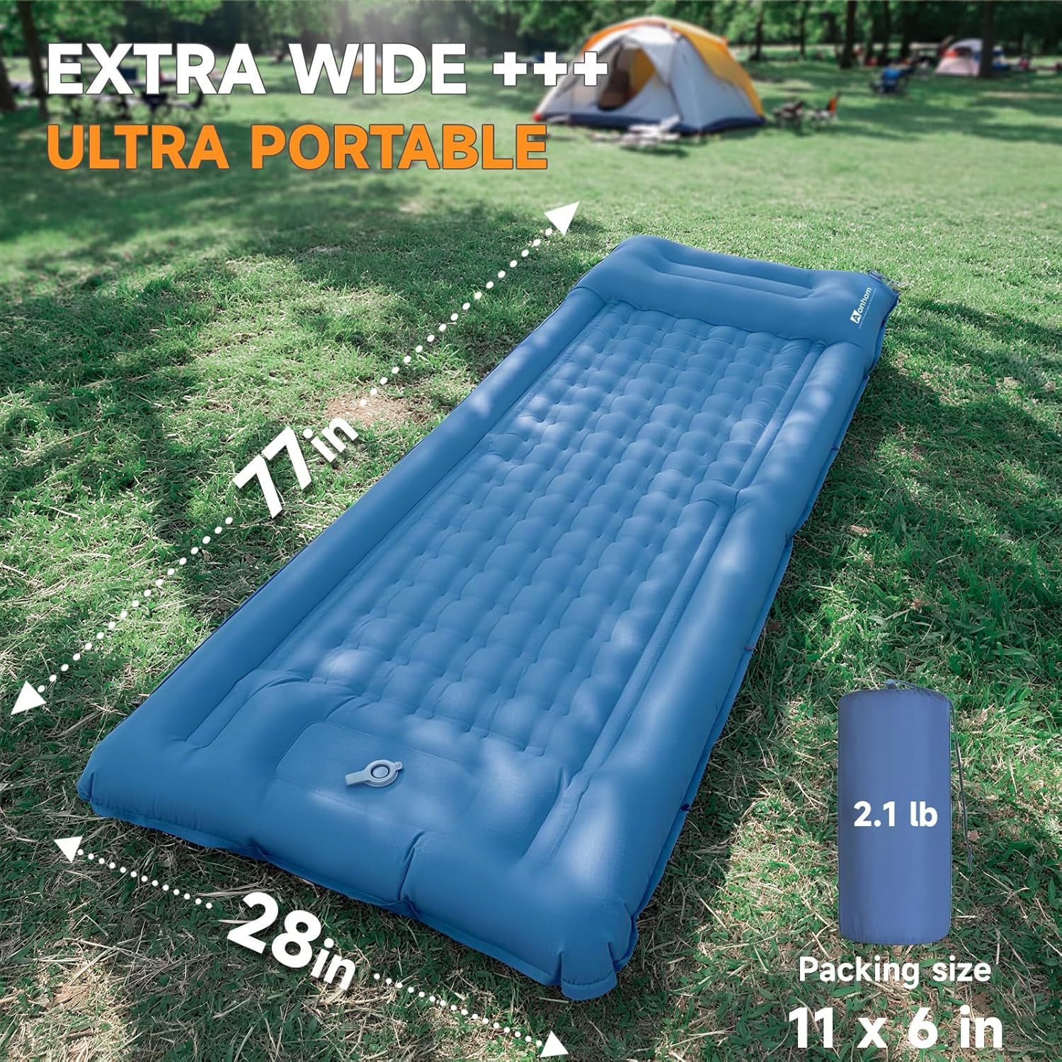Aonhom Camping Sleeping Pad, 5" Ultralight Inflatable Sleeping Mat with Pillow, Built-in Foot Pump Inflatable Sleeping Pads Compact for Camping Backpacking Hiking Traveling Tent