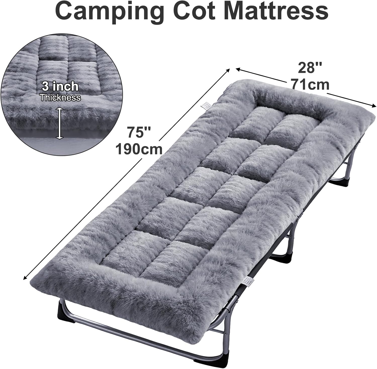 Alternative view of Thick Camping Sleeping Pad - Faux Rabbit Fur Ultra Soft & Non-Slip Sleeping Mat with Portable Roll up Camping Cot Pad for Travel Car Tent Guest Bed (75" x 28", Dark Grey)