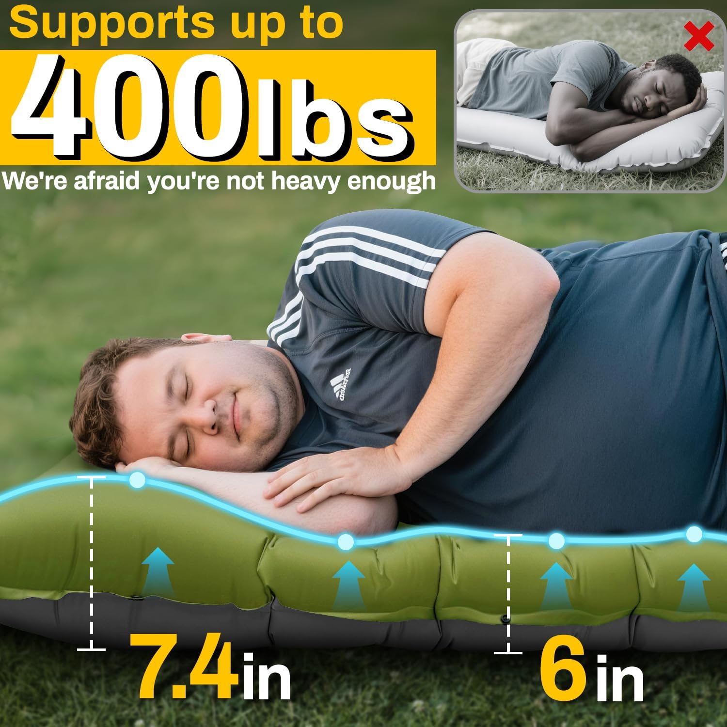 Alternative view of Camping Sleeping Pad, Extra Thick 6 Inch Inflatable Camping Mat with Pillow, Built-in Foot Pump Sleeping Pad for Camping Ultralight Self Inflating Campings Pad for Tent Backpacking Hiking Camp Gear