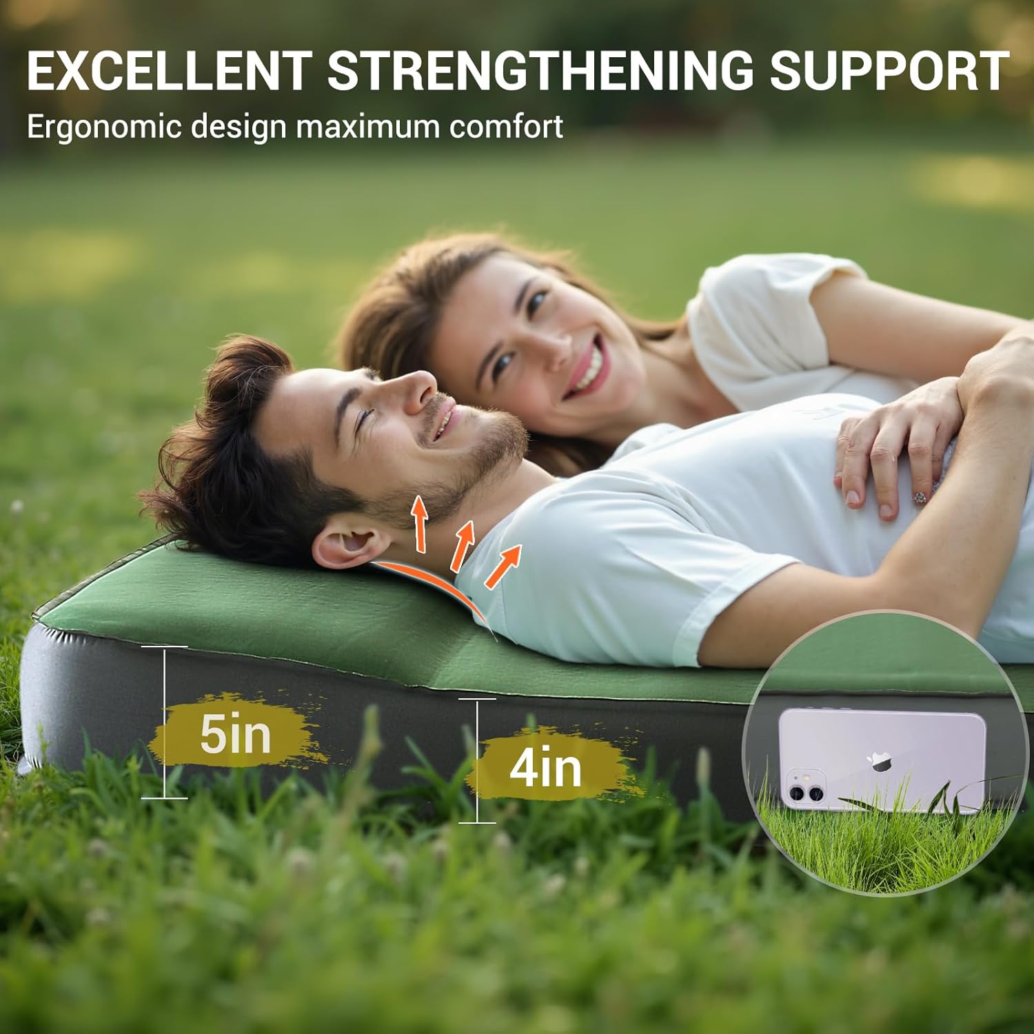 Alternative view of Elegear CumbreX™ Air & Foam Self Inflating Sleeping Pad, Built-in Electric Pump 4" Ultra-Thick Memory Foam Camping Mattress with Pillow Double Camping Pad 4-Season R-value 9.5 Camp Mat for Travel Full