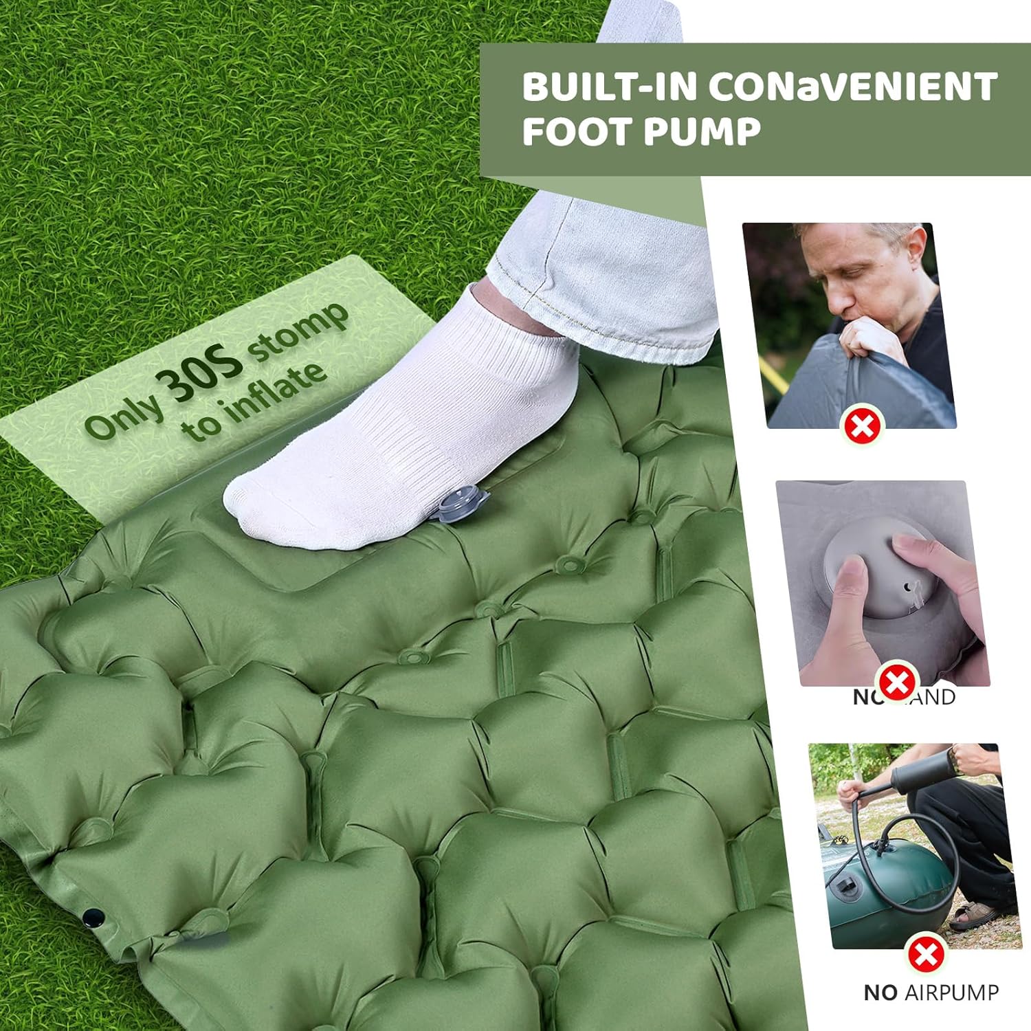 Alternative view of Sleeping Pad for Camping - Ultralight (1.9lbs) Inflatable Camping Mattress with Built-in Pillow & Foot Pump, 4" Thick Compact Air Pad for Backpacking, Hiking, Traveling, One-Second Deflation