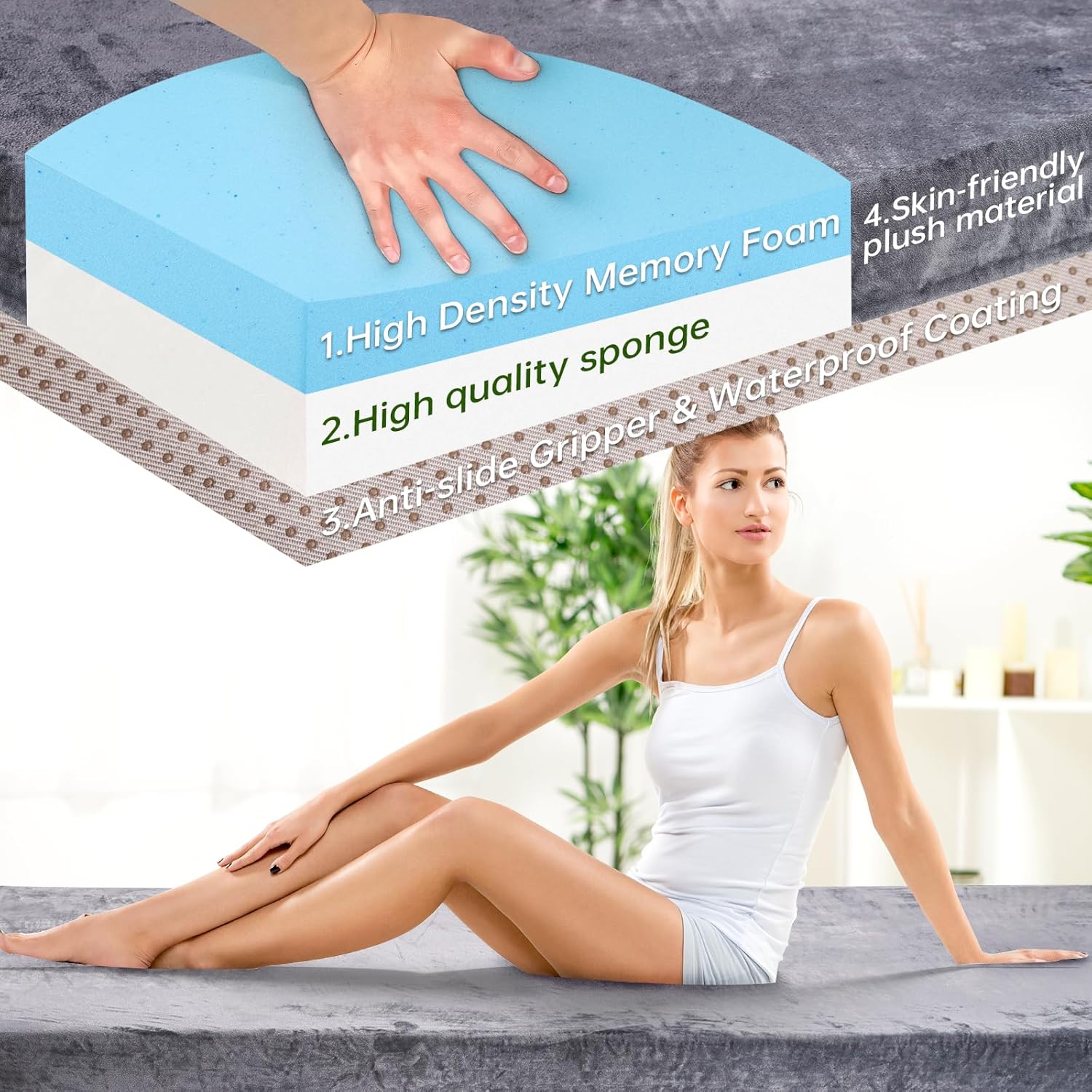 Alternative view of Memory Foam Camping Mattress pad,3 Inch Thick Floor Sleeping Mat Pad for Adults with Waterproof and Non-Slip Bottom, Portable Roll Up Mattress for Sleepover Guest