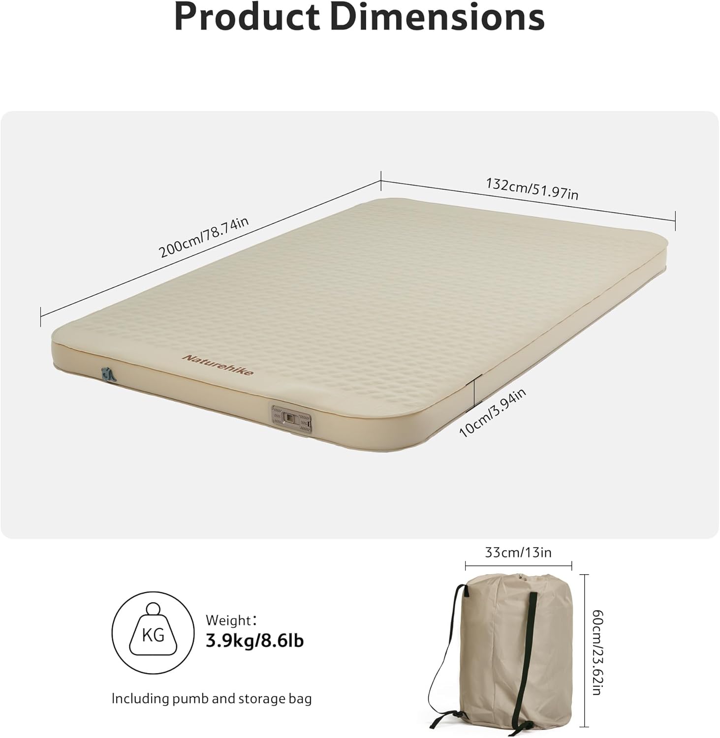 Naturehike 3.94u2019u2019 Thick TPU Self Inflating Sleeping Pad with Built in Electric Pump, Double Foam Camping Mattress 2 Person, Camping Sleeping Pad for Tent, Car, Truck