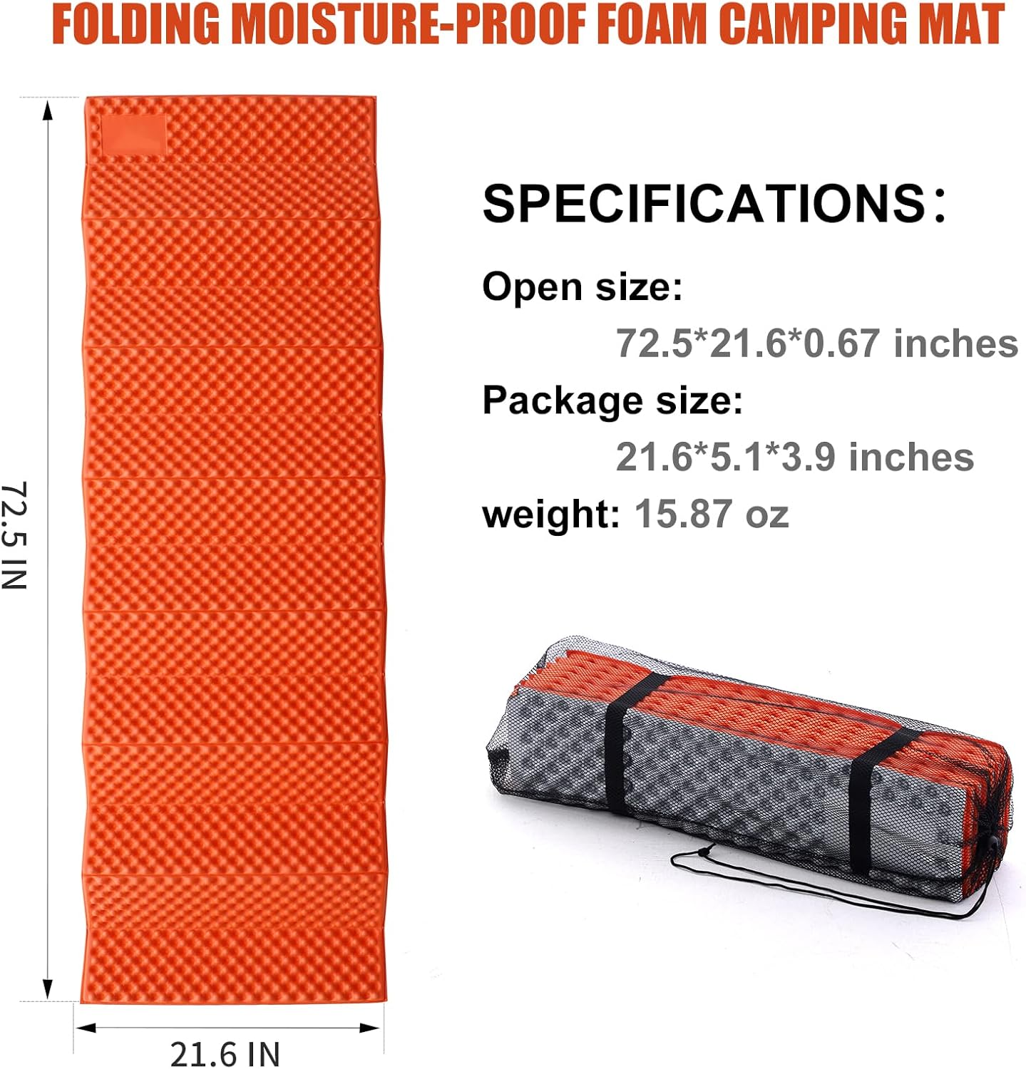Camping Foam Sleeping Pad Lightweight Closed Cell Folding Camping Mat Moisture-Proof Camping Mattress Portable for Outdoor Hiking Mountaineering Blue