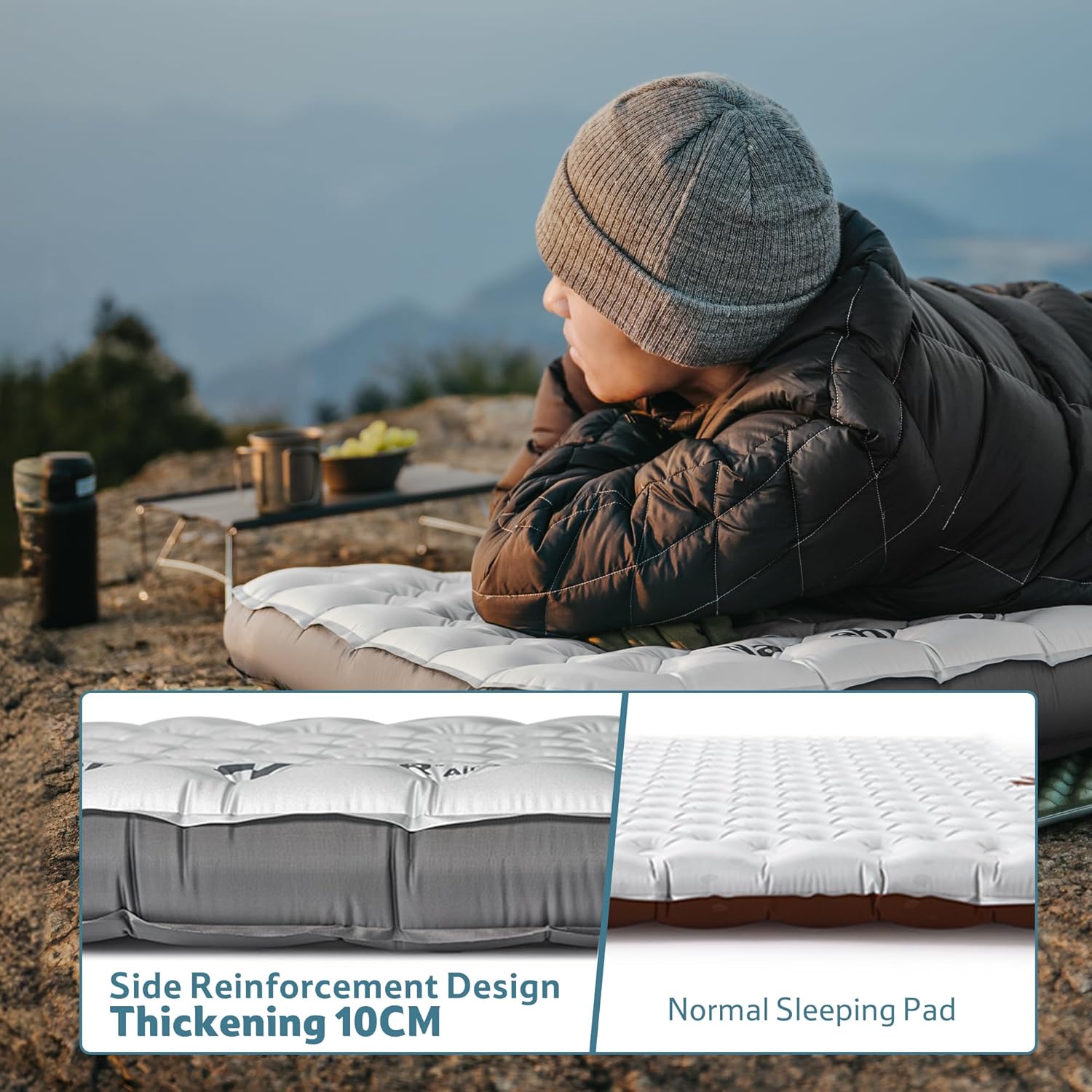 Alternative view of Naturehike 20oz Ultralight Sleeping Pad with Sidewalls, Insulated Inflatable Sleeping Pad 6.5R, Lightweight Sleeping Mat for Camping, Hiking, Backpacking, 10cm Thickened