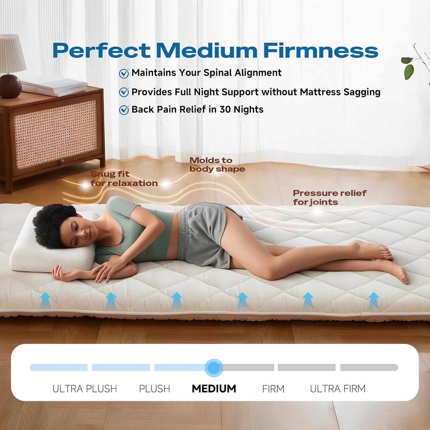 Alternative view of Aircliff Japanese Floor Mattress, Roll Up Tatami Mat, Sleeping Pad, Shikibuton, High Density Foam Floor Bed Futon Mattress for Sleeping, Dormitory, Guest Bed, Designed in Japan(Twin)