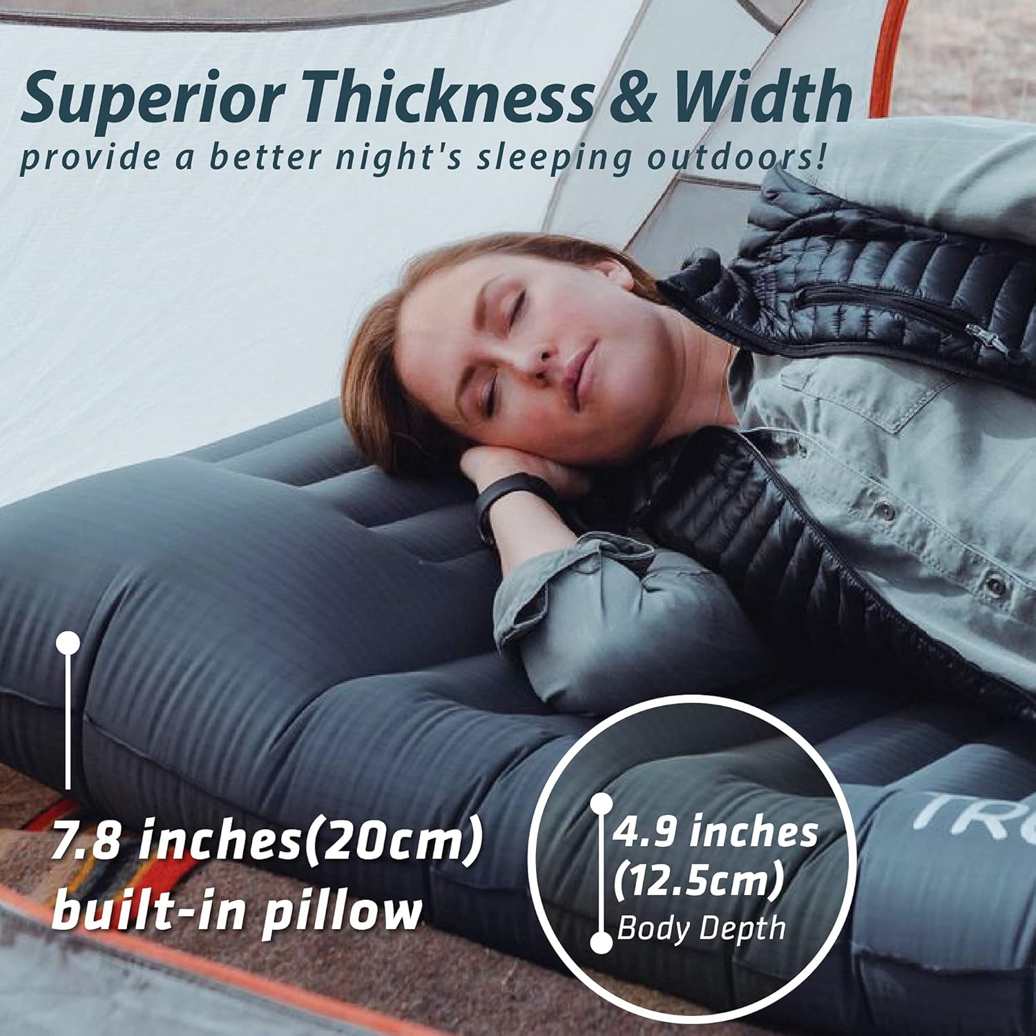Alternative view of TREKOLOGY Sleeping Pad for Camping - Infaltable Mat – 73.2"x 29.9" Premium with Built‑in Pump, Neck‑Support Pillow, Thick 4.9" Height – Ultralight Sleep Pad for Tent, Backpacking & Travel