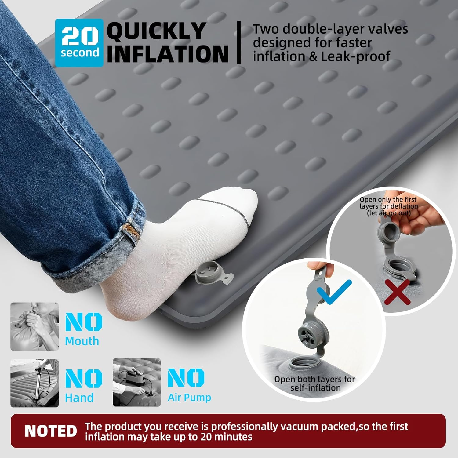 KASIMO Memory Sleeping Pad for Camping, 3" Compact Ultra-Thick Foam Sleeping Mats with Pillow, 9.5 R-Value Insulated Camping Mattress Pad or Car Travel Backpacking Tent,Home