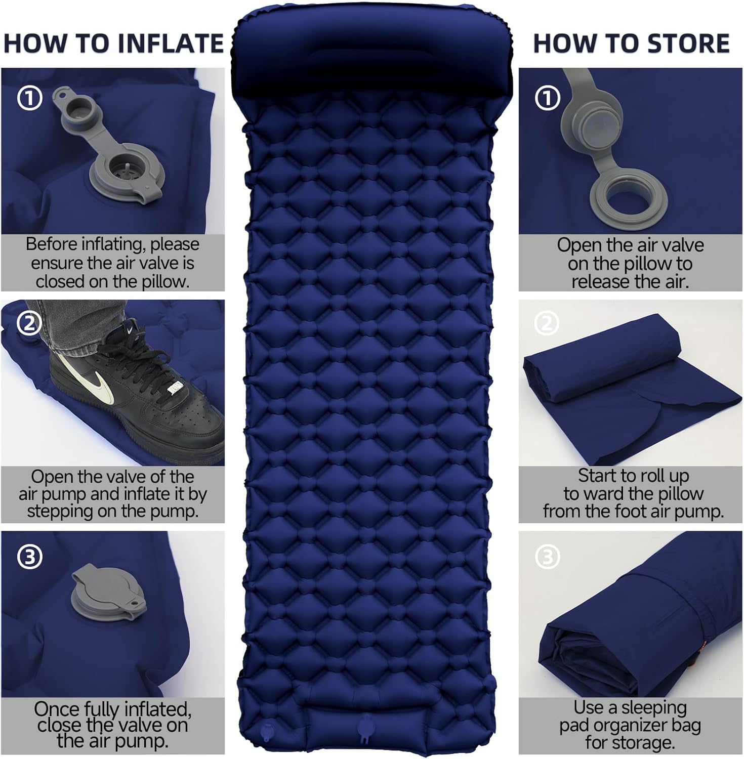 Alternative view of Inflatable Sleeping Pad with Pillow for Camping-Built in Fast Inflation-Ultralight Upgraded Durable Compact Sleeping Mat Moisture Proof Air Mattress for Camping, Backpacking,Hiking,Travel,Tent