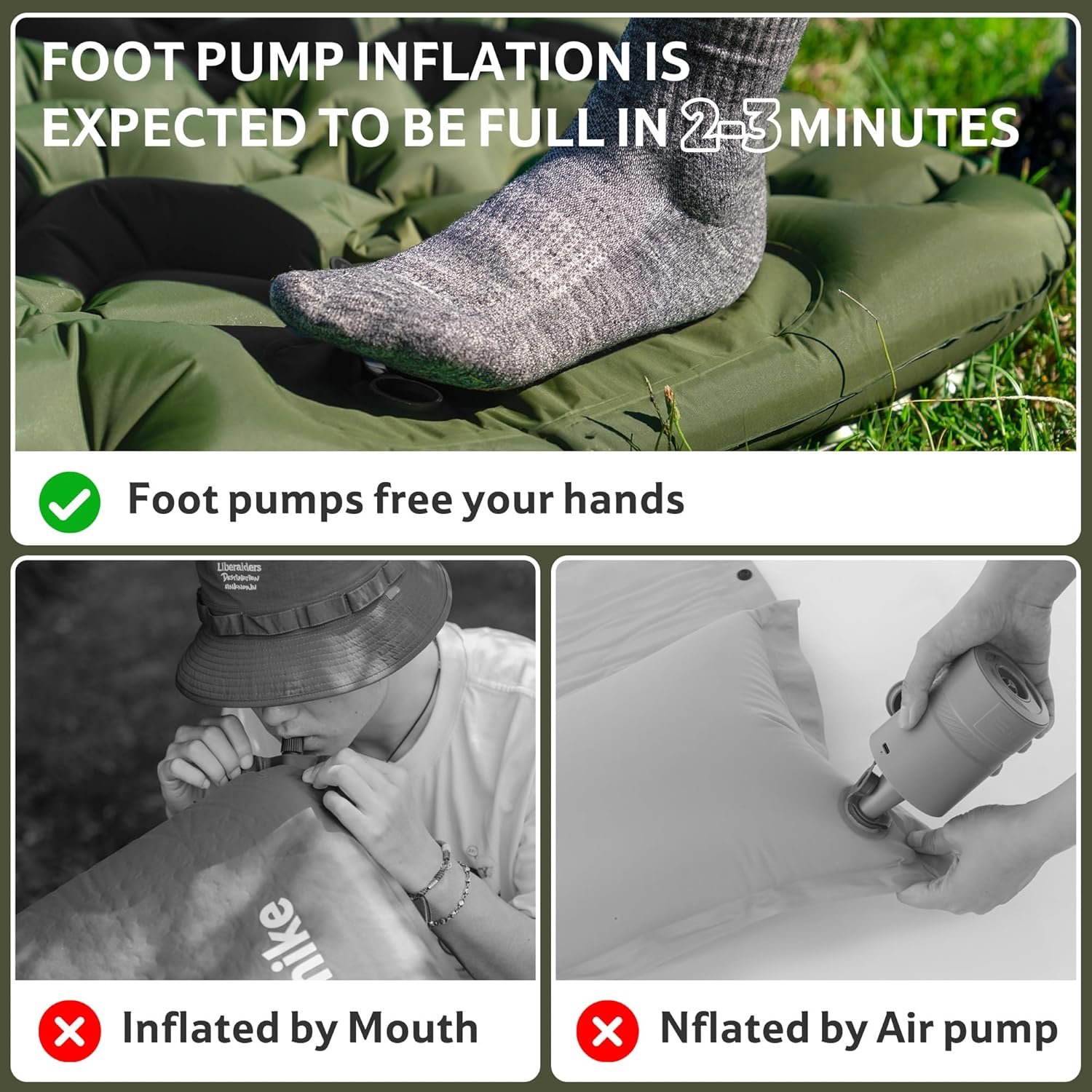 Alternative view of Naturehike Double Camping Sleeping Pad, Ultralight Inflatable Sleeping Mat with Pillow Built-in Pump, 2.6 Inch Lightweight Air Mattress for Backpacking, Hiking, Traveling