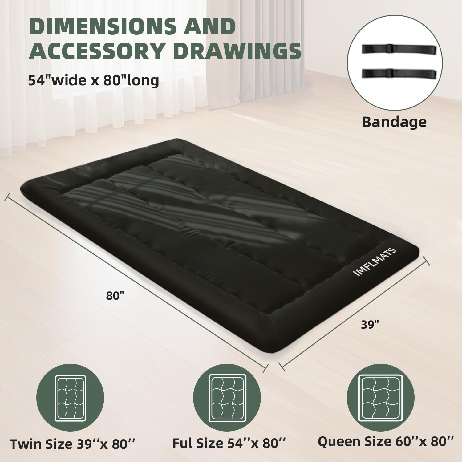 Japanese Floor Mattress Futon Mattress,3" Foldable Tatami Sleeping Pad for Adults & Kids,100% High Density Foam Comfortable Floor Mattress Twin Size 39"x 80",Ideal for Comfort and Support,Black