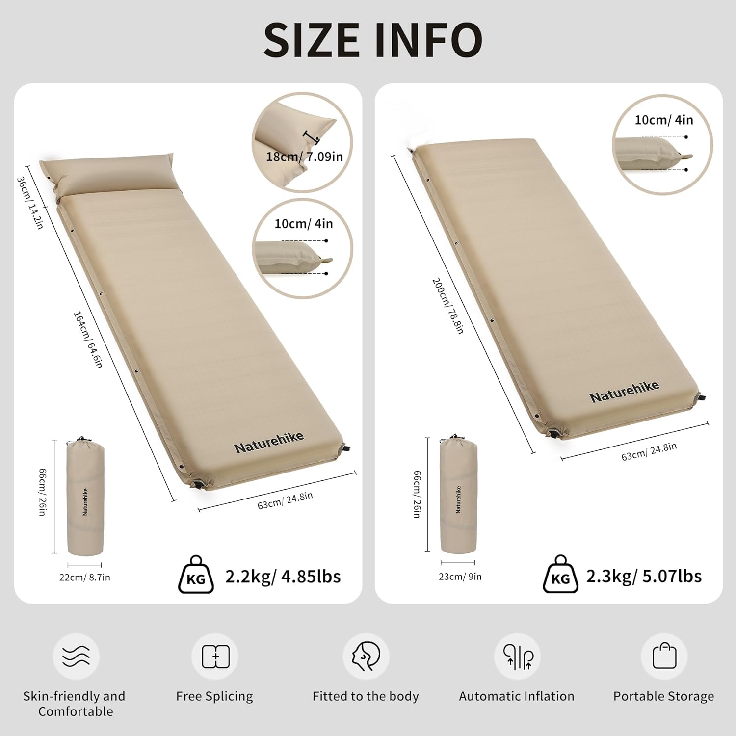 Alternative view of Naturehike 4"/10cm Ultra Thick Foam Self Inflating Sleeping Pad, R9.5 Patchwork Sleeping Mats with 75D Fabric, 4 Seasons Air Mattress for Camping, Travel, Car, Tent, Cot, Hiking