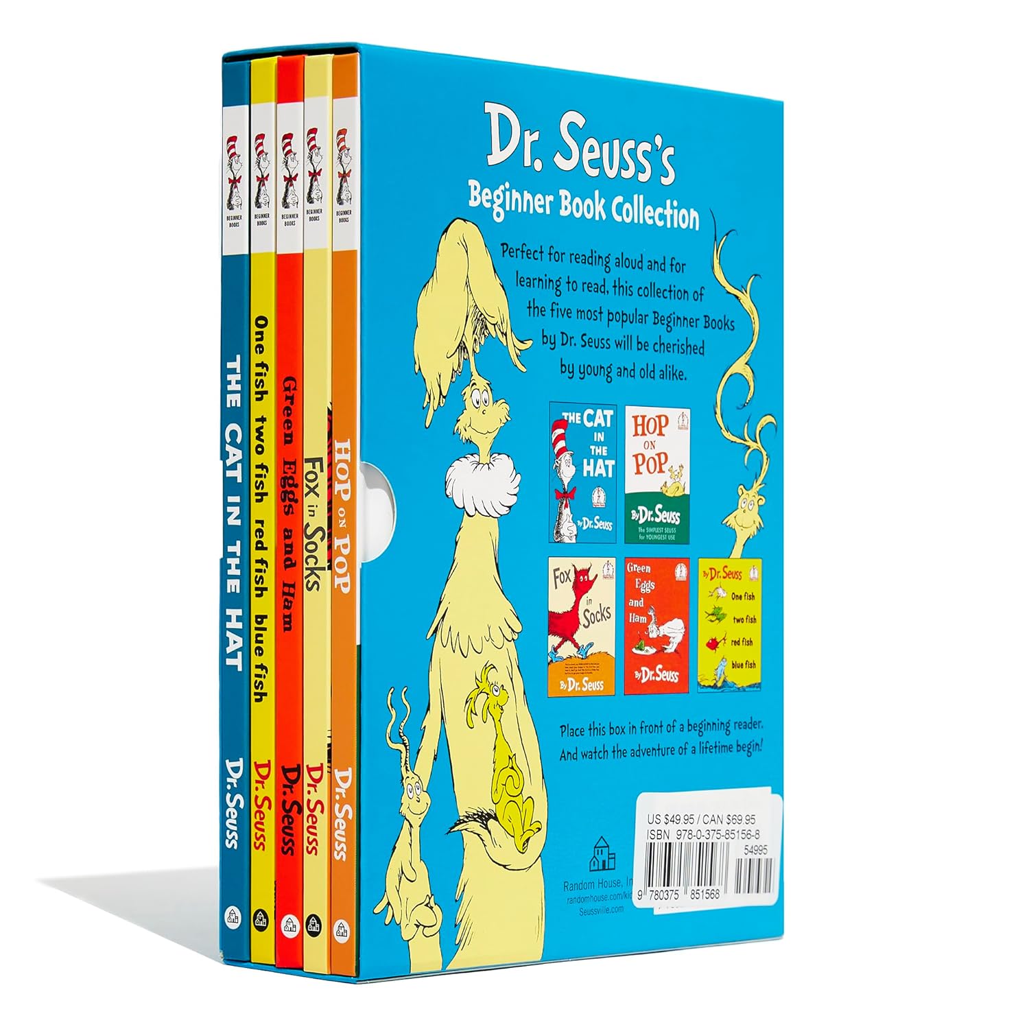 Dr. Seuss's Beginner Book Boxed Set Collection: The Cat in the Hat; One Fish Two Fish Red Fish Blue Fish; Green Eggs and Ham; Hop on Pop; Fox in Socks