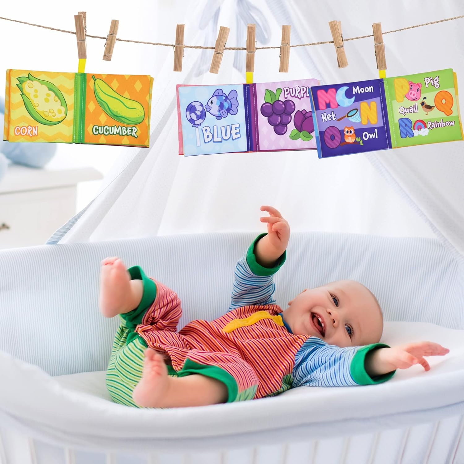 JOYIN 12 Pcs Bath Books, Nontoxic Fabric Soft Crinkly Cloth Books, Waterproof, Bathtub Pool and Early Education First Toys for Infant Newborn Baby Toddlers Kids Birthday Gifts