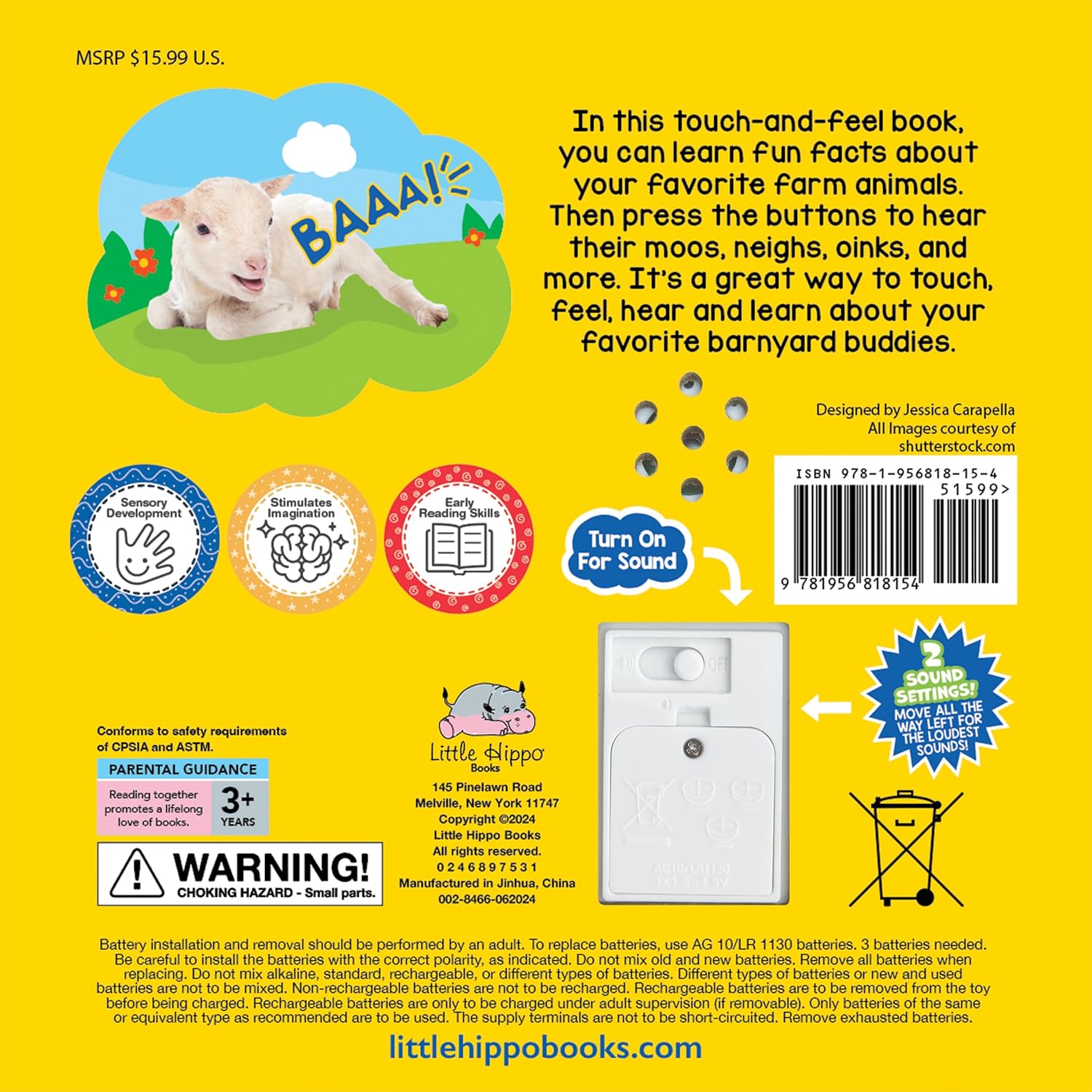 Little Hippo Books Farm Animals - A Noisy Touch and Feel Sensory Book Featuring Farm Sounds (Little Listener’s Library: Baby & Toddler Premium Sound Books)