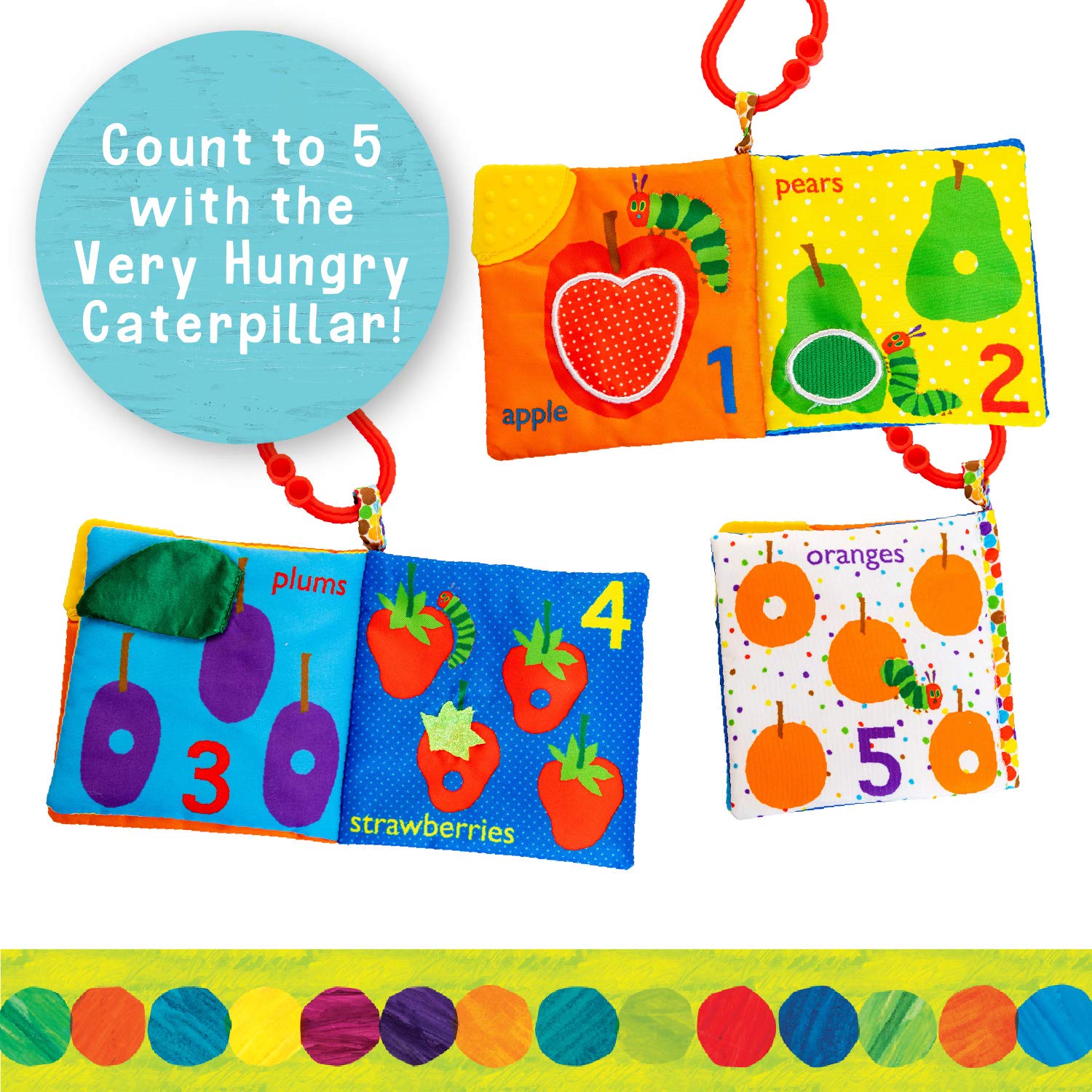 Alternative view of Let's Count Soft Book - World of Eric Carle the Very Hungry Caterpillar Baby on the Go Clip Teething Crinkle Soft Sensory Book for Babies, 5.25x5.25 Inch