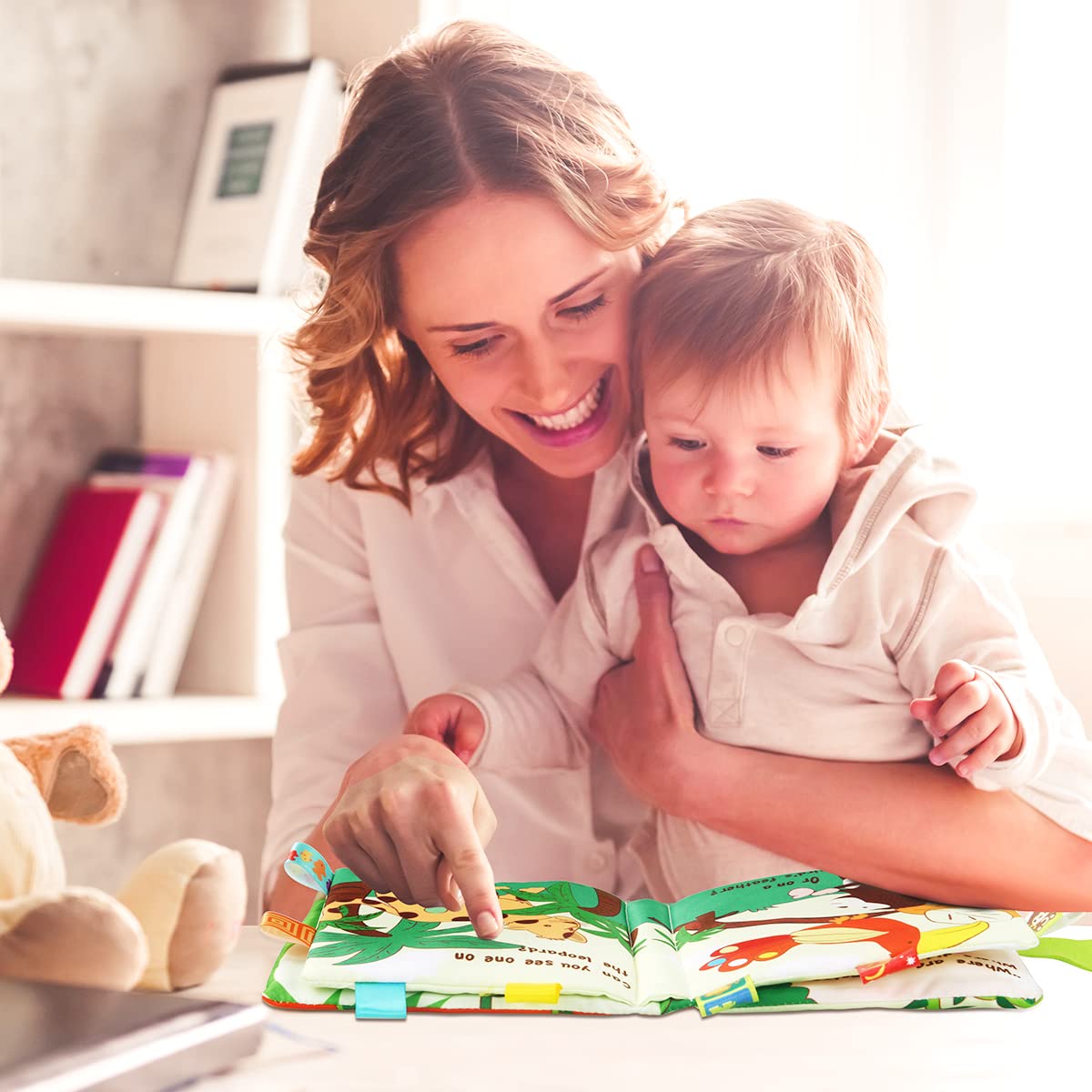 Vicloon Soft Baby Books Toys, Baby Soft Book with Animals and Label, Cloth Book Has 3D Touch and Feel Crinkle, Baby Soft Cloth Book for 0-3 Year Old, Educational Learning Toy Baby Books(Monkey)