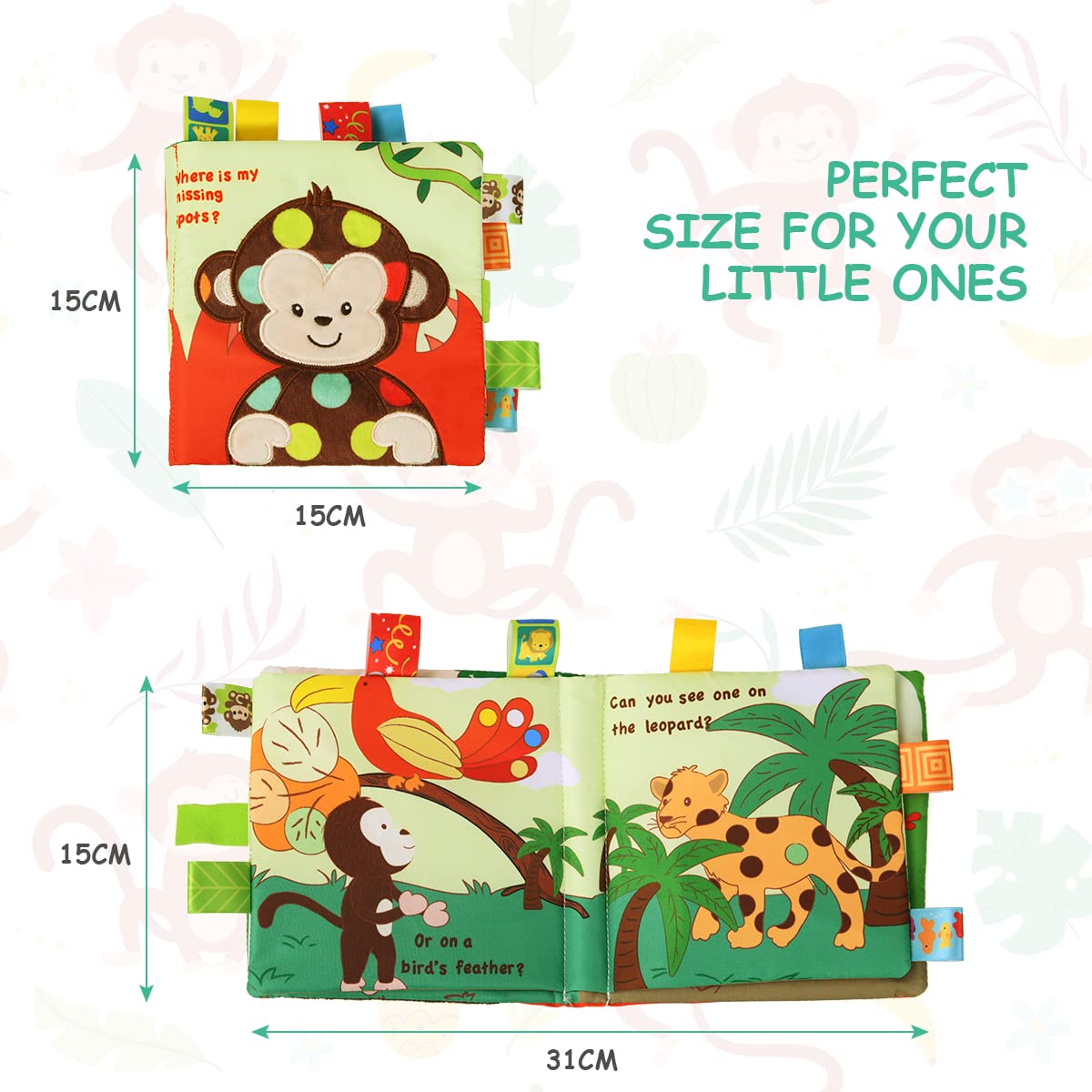 Alternative view of Vicloon Soft Baby Books Toys, Baby Soft Book with Animals and Label, Cloth Book Has 3D Touch and Feel Crinkle, Baby Soft Cloth Book for 0-3 Year Old, Educational Learning Toy Baby Books(Monkey)